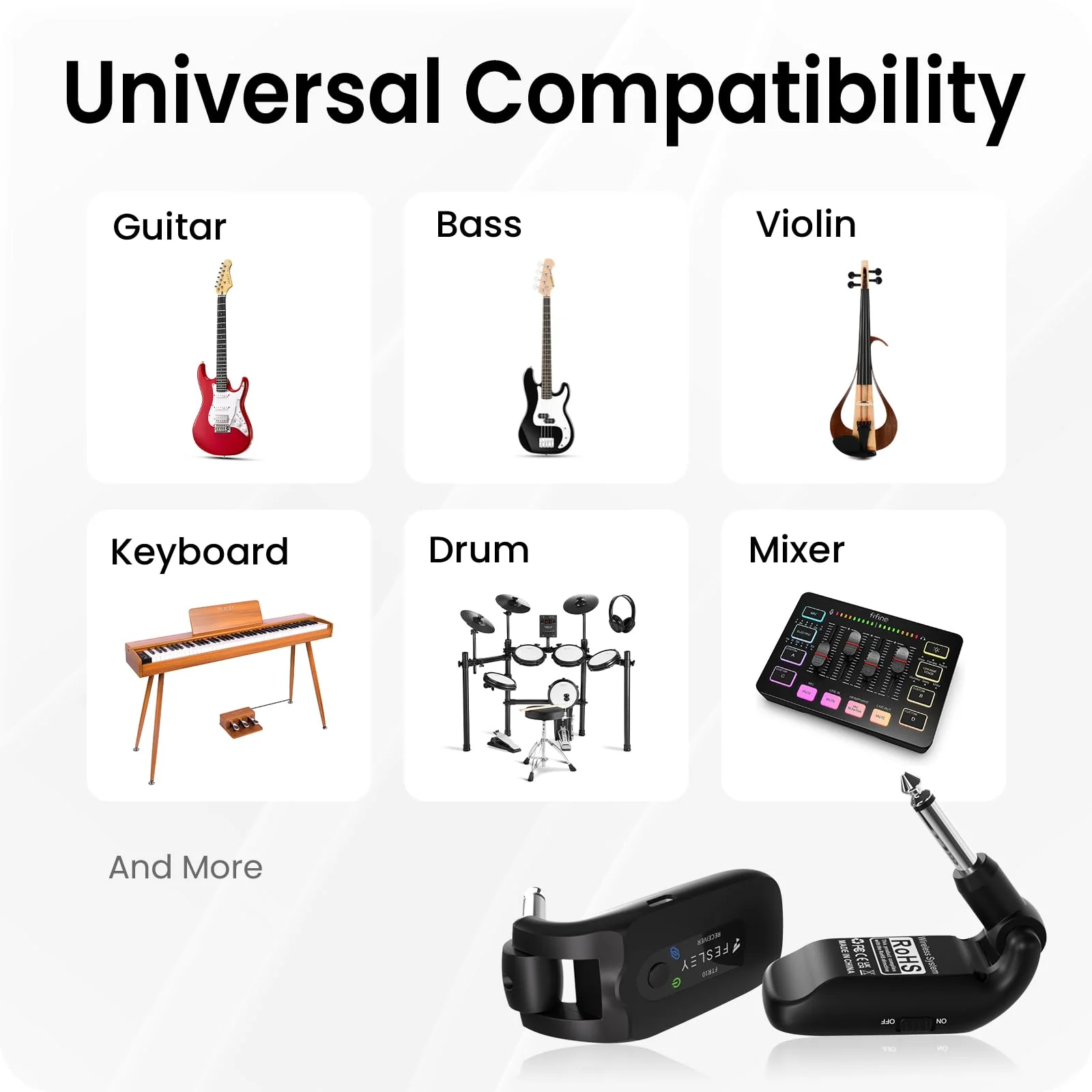 Fesley 2.4GHz Wireless Guitar System: Better Audio Resolution, One-Click Auto-Matching, 10-Hour Battery Rechargeable Audio Digital Wireless Guitar Transmitter Receiver for Bass Electric Instruments - Image 7