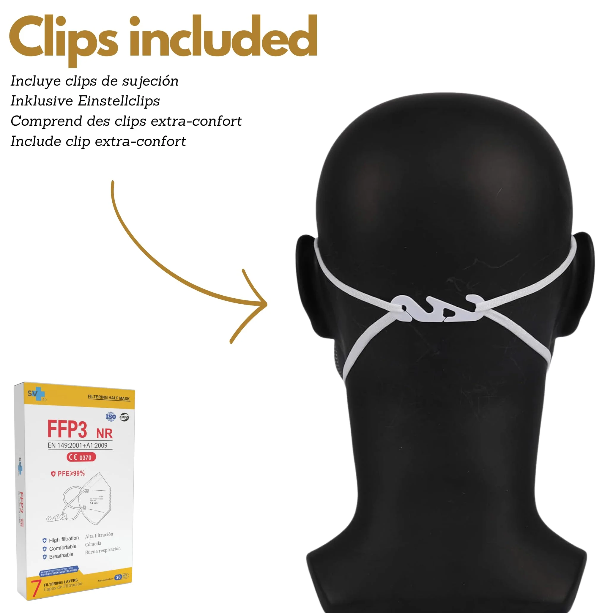 FFP3 Mask with 7 Layers, CE Certified, High Protection >99%, Individual Packaging, Non-Reusable, Adult Size, without Valve, Pack of 20 - Image 5