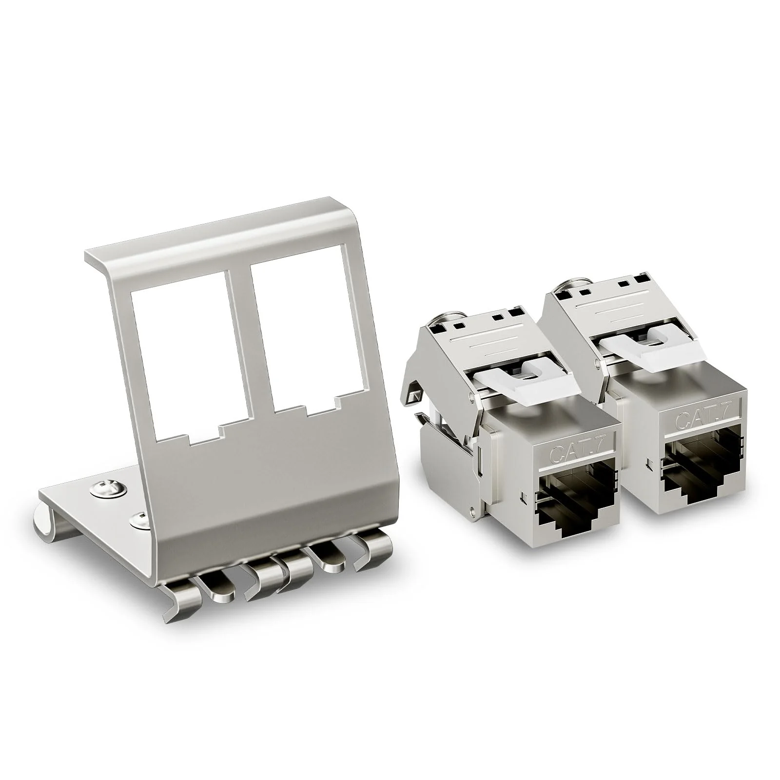 FGB 10Gbps 2x CAT 7 Keystone Jack Module with 1x 2-Port DIN Rail Adapter - Tool-Free LSA - Metal STP Shielding RJ45 Socket Snap-in Mounting for 35 mm DIN Rails - Ethernet LAN Network Switch 2 port-2x keystone + 1x holder