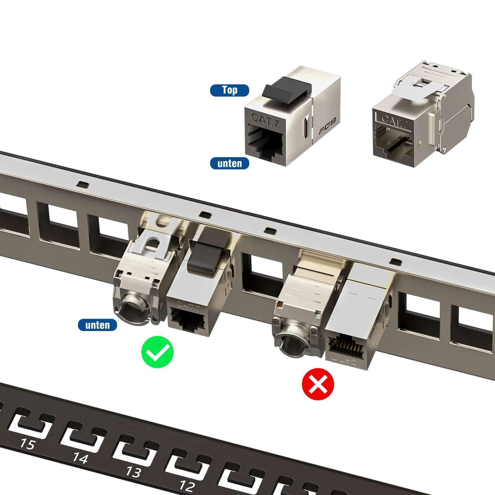 FGB 1U Patch Panel 24 Port for Keystone Modules with 12 Pieces Blank Keystone Inserts, 19 Inch Rack Installation or Wall Mounting Patch Panel with Rear Strip, Compatible CAT5 CAT6 CAT7 CAT8 Network - Image 4