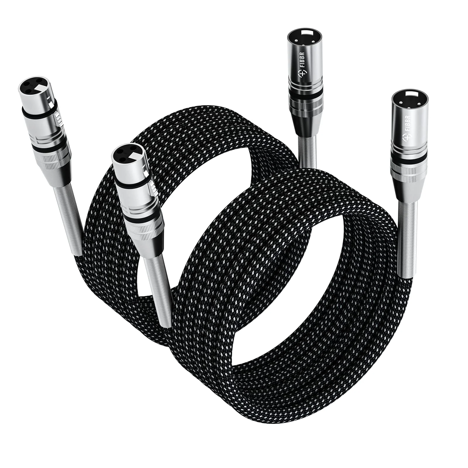 FIBBR XLR Cable 25ft-2 Pack, Microphone Cable Nylon Braided XLR Male to Female Heavy Duty Balanced Microphone Cord Compatible with Preamps/Speaker Systems and More 8m/25ft 2PCS
