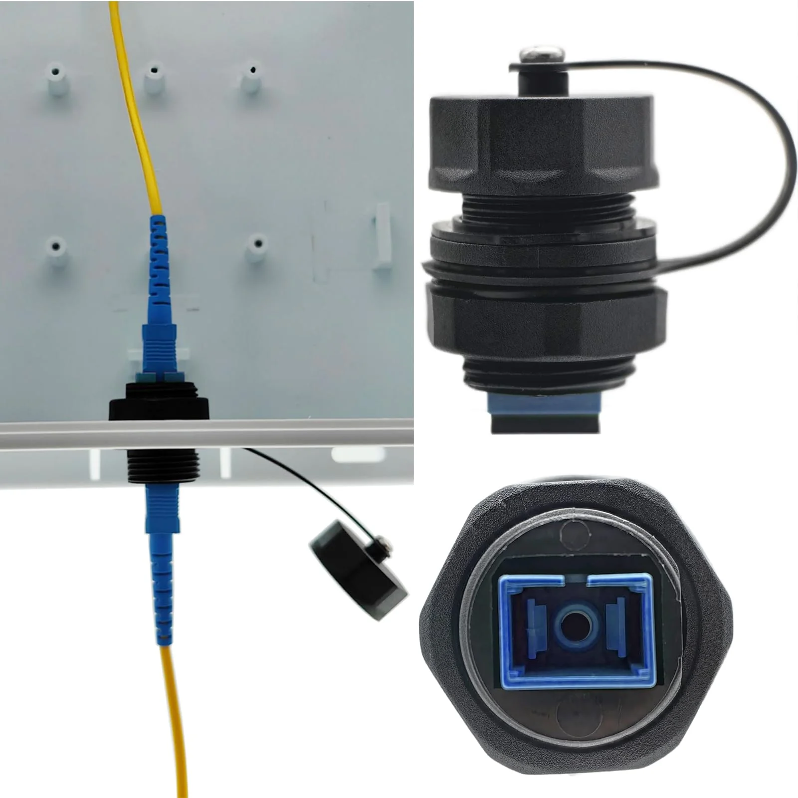 Fibre Optic Coupler SC-UPC, CTRICALVER Waterproof SC Connector, 1 x IP68 Fibre Optic Cable Connector for Panel Mounting + Dustproof Cover Commonly Used for Router Switches Blue Interface