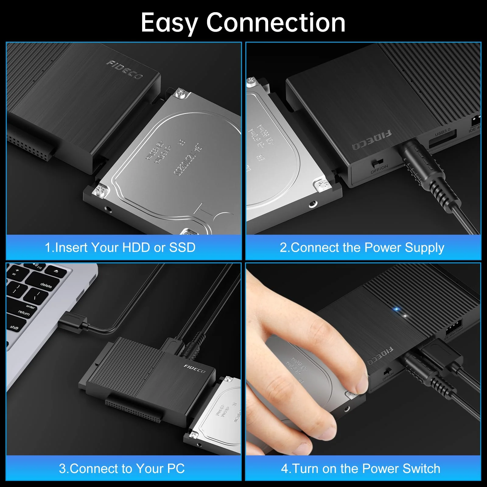 FIDECO USB 3.0 to SATA or IDE Adapter, Hard Drive Adapter Cable Universal for 2.5/3.5 inch SATA HDD/SSD & IDE HDD with 12V Power Adapter - Image 6