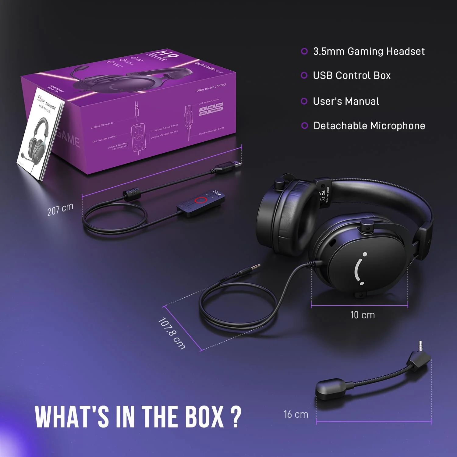FIFINE Wired Gaming Headset, USB Headphone with 7.1 Surround Sound, Detachable Microphone, Control Box, 3.5mm Headphones Jack, Over-Ear Headset for PC/PS5/Xbox/Switch, Black-AmpliGame H9 - Image 9