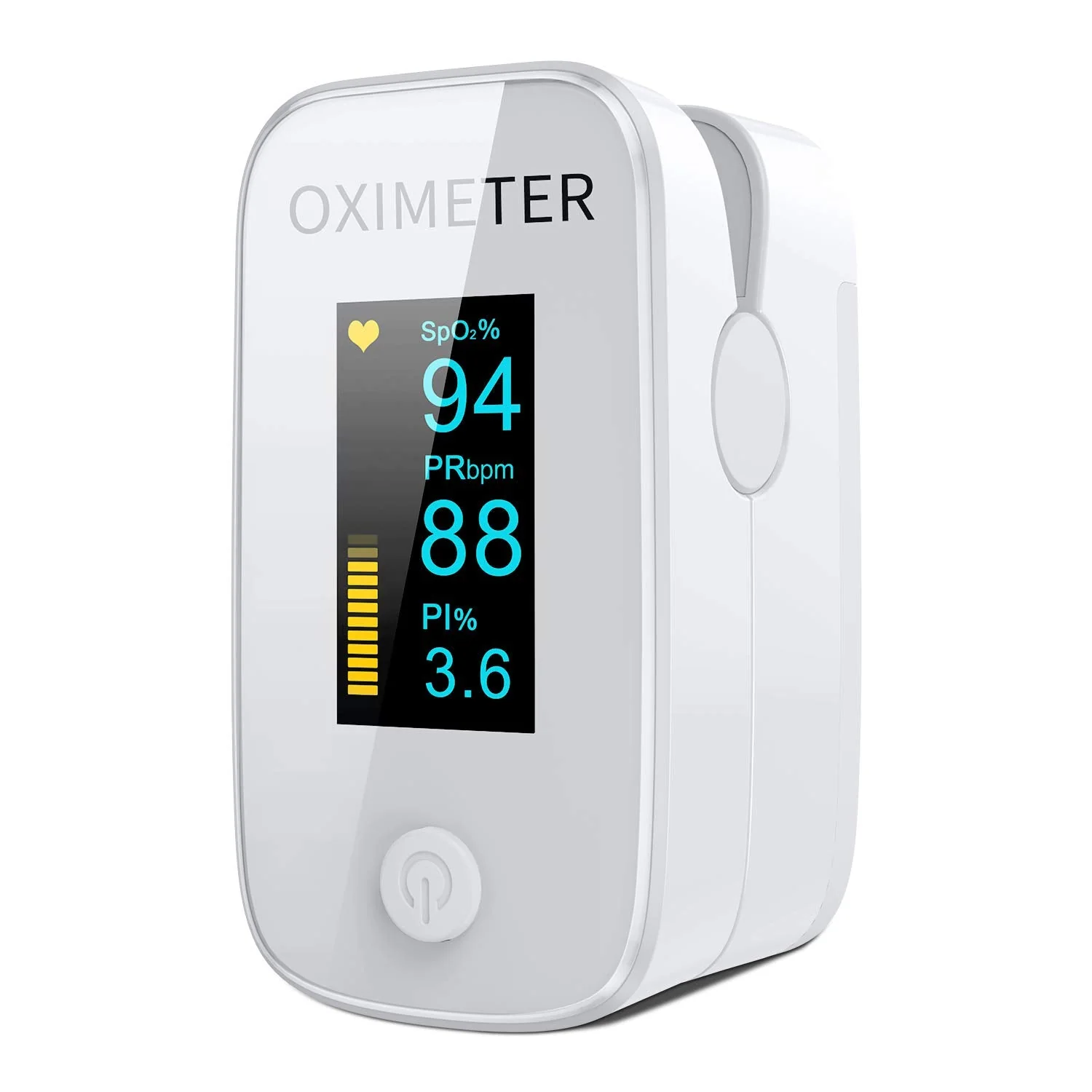 Finger Pulse Oximeter with Alarm, Ideal for Quick Oxygen Saturation (SpO2) Results, OLED Display, Simple Pulse Monitor for Adults, White YMB201