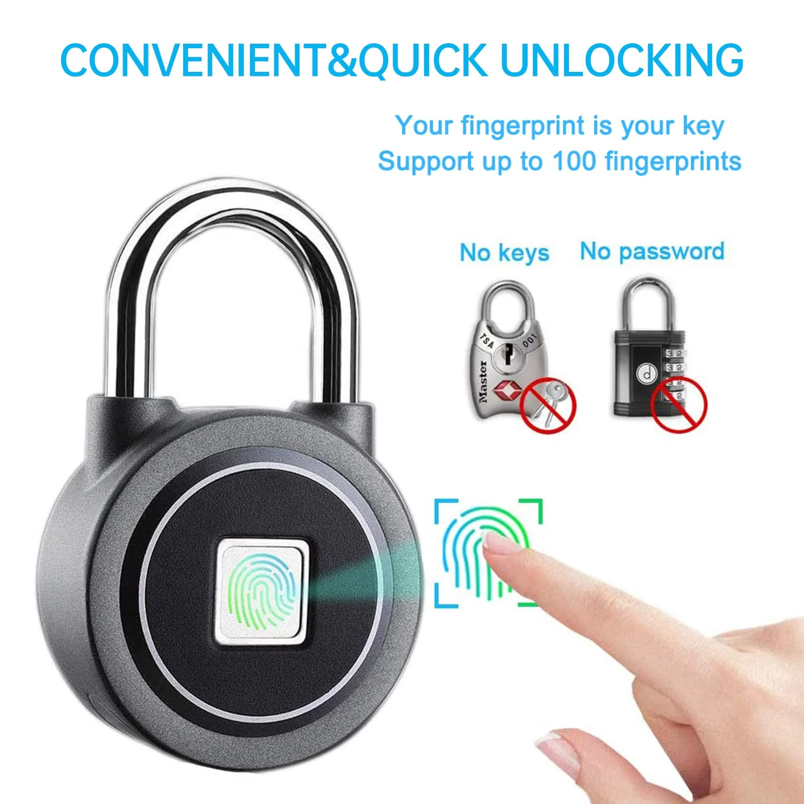 Fingerprint Padlock, Bluetooth Lock, Mobile APP, MEGAFEIS Smart Padlock with Keyless Biometric, Water Resistant, Suitable for Gym, Sports, Bike, School, Locker and Storage(Grey) Gray - Image 3