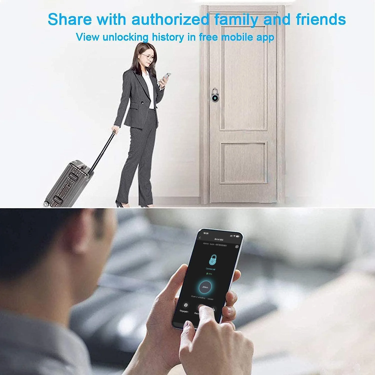 Fingerprint Padlock, Bluetooth Lock, Mobile APP, MEGAFEIS Smart Padlock with Keyless Biometric, Water Resistant, Suitable for Gym, Sports, Bike, School, Locker and Storage(Grey) Gray - Image 5