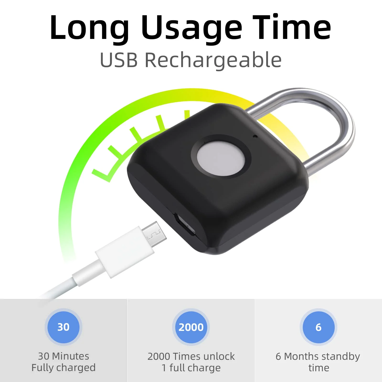 Fingerprint Padlock, Pothunder Padlock, Locker Lock, Combination Lock, Gym Locker Lock with Fingerprint and Bluetooth Unlock, USB Rechargeable, Suitable for Gym, Gate, Door, School, Locker(P8BF-Black) Black - Image 5