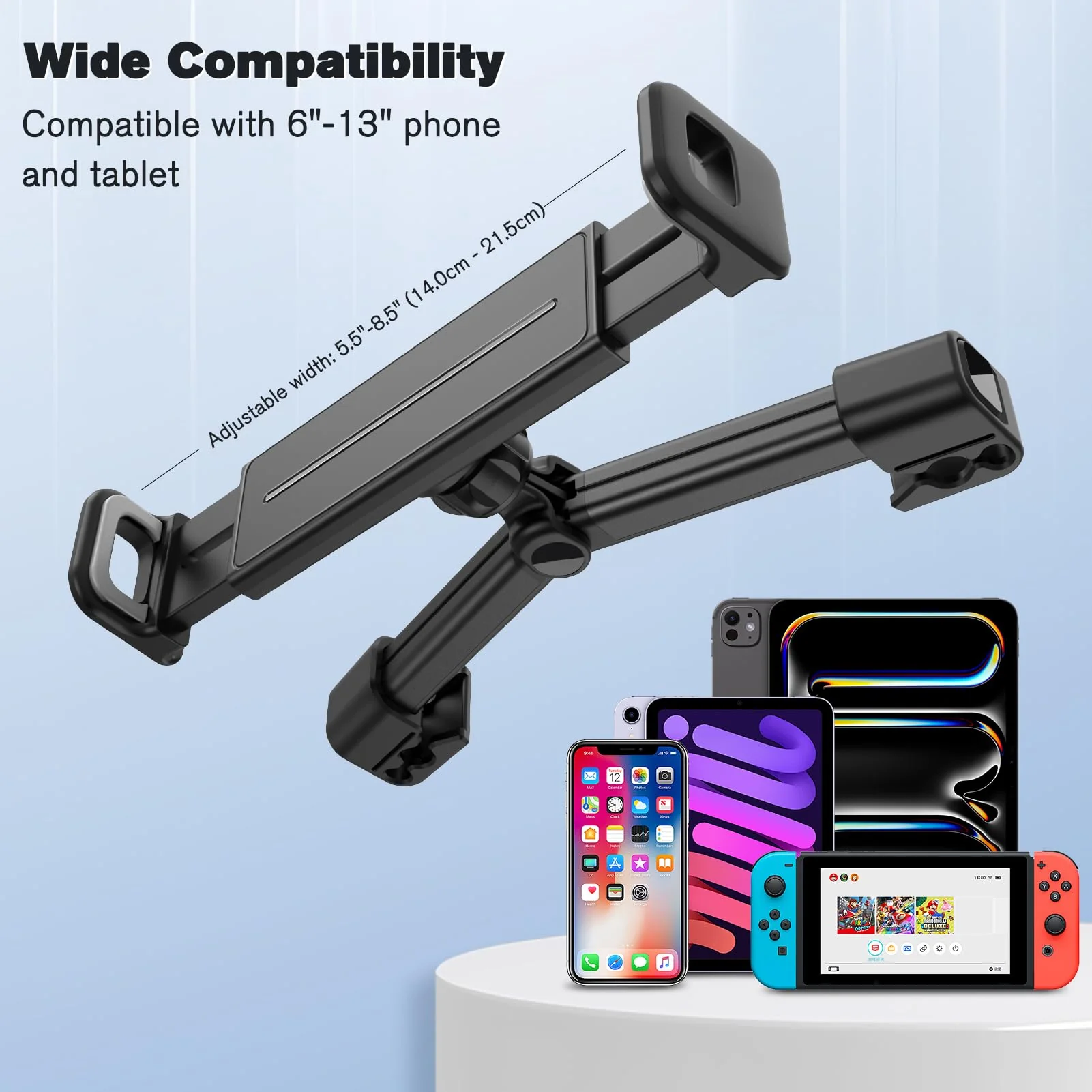 Fintie Car Headrest Tablet Holder - [360° Rotating] Adjustable Mount for iPad, Road Trip Essentials for Kids Adults Fits for iPad Pro, Air, Mini, iPhone, Galaxy Tab, 6-13" Devices, Black - Image 3