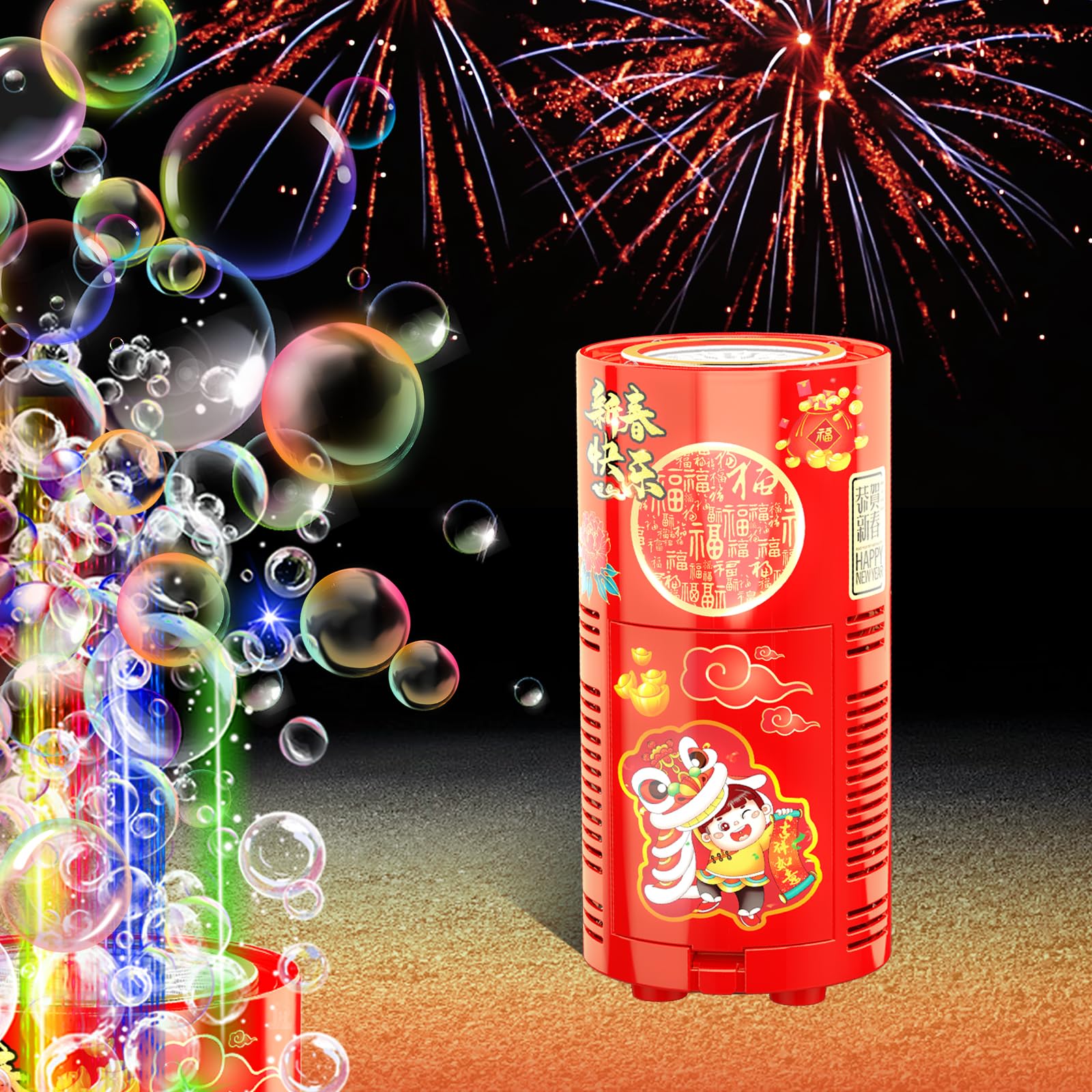 Fireworks Bubble Machine (13 Holes) with Dazzling RGB LED Lights, Automatic Sparklers Bubbles Toy, Bubble Blower for Kids Toddlers, Party Birthday Wedding Christmas Chinese New Year Decorations 13 Holes With 80ml Bubble Solution
