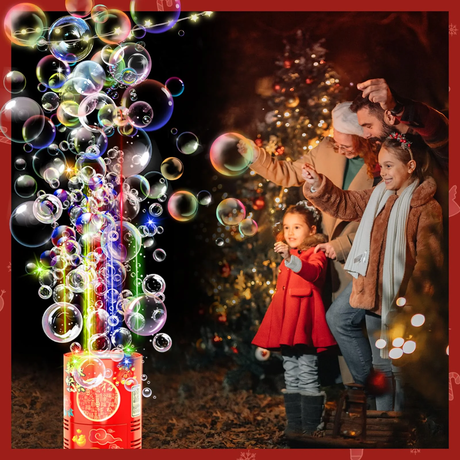 Fireworks Bubble Machine (13 Holes) with Dazzling RGB LED Lights, Automatic Sparklers Bubbles Toy, Bubble Blower for Kids Toddlers, Party Birthday Wedding Christmas Chinese New Year Decorations 13 Holes With 80ml Bubble Solution - Image 2
