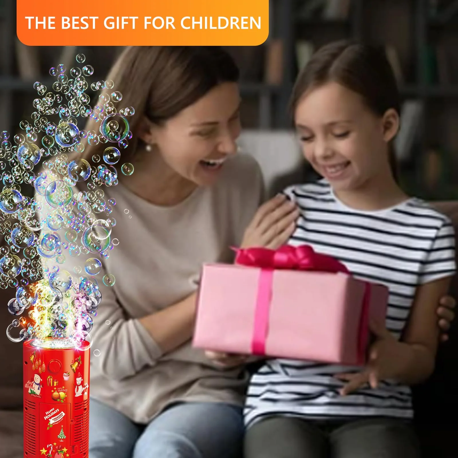 Fireworks Bubble Machine with 240ml Bubble Solution, Portable Automatic Bubble Machine with Lights and Closeable Music, Bubble Maker Toys for Kids Outside Activities Parties Wedding Christmas 1pcs - Image 6