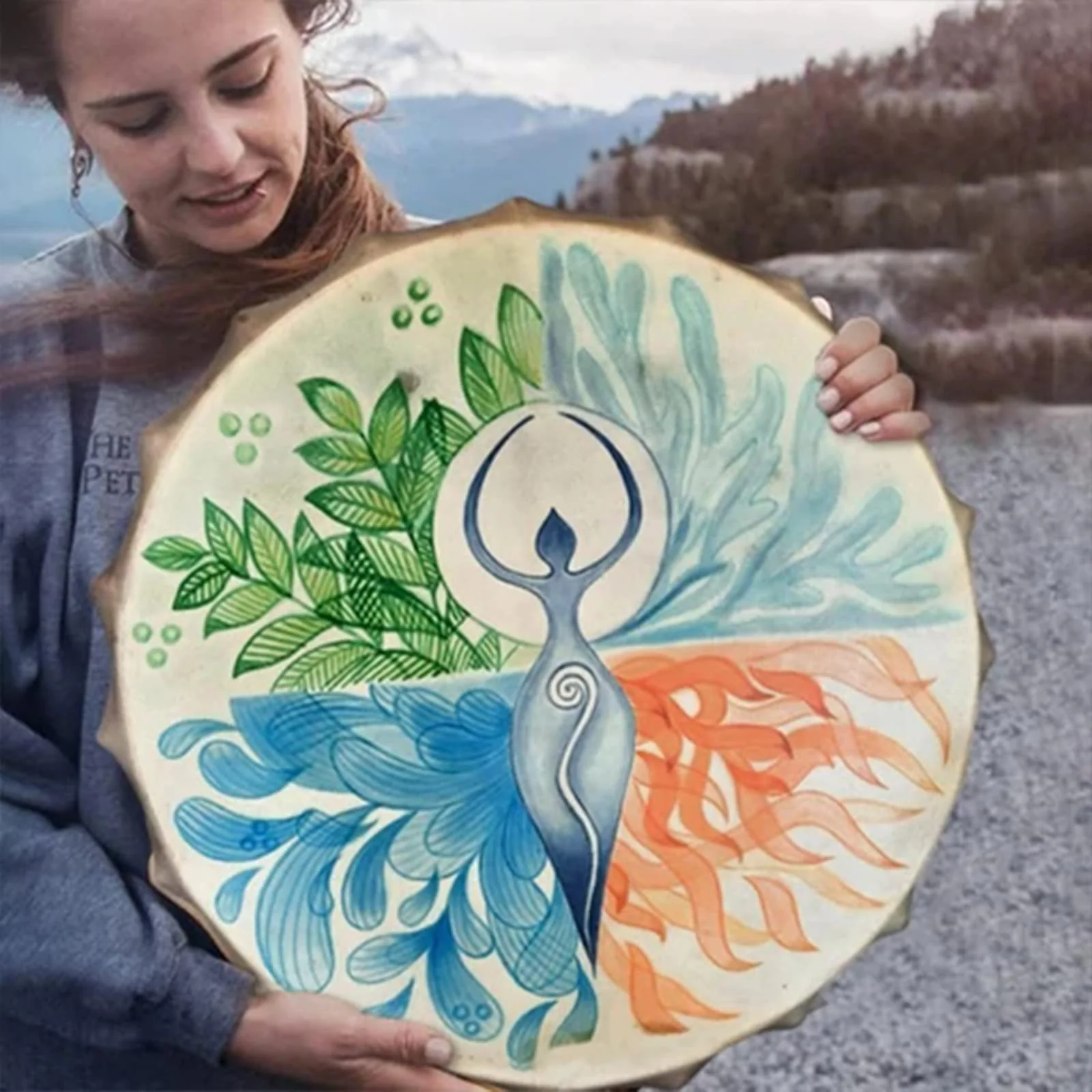 FIRLAR Shaman Drum,10 Inch Shaman Hand Drum With Drum Stick, Instrumental Shaman Alchemy Moon Drum, Sound Healer Shaman Drum For Spiritual Music, Reflection Meditation (Tree) Tree - Image 2