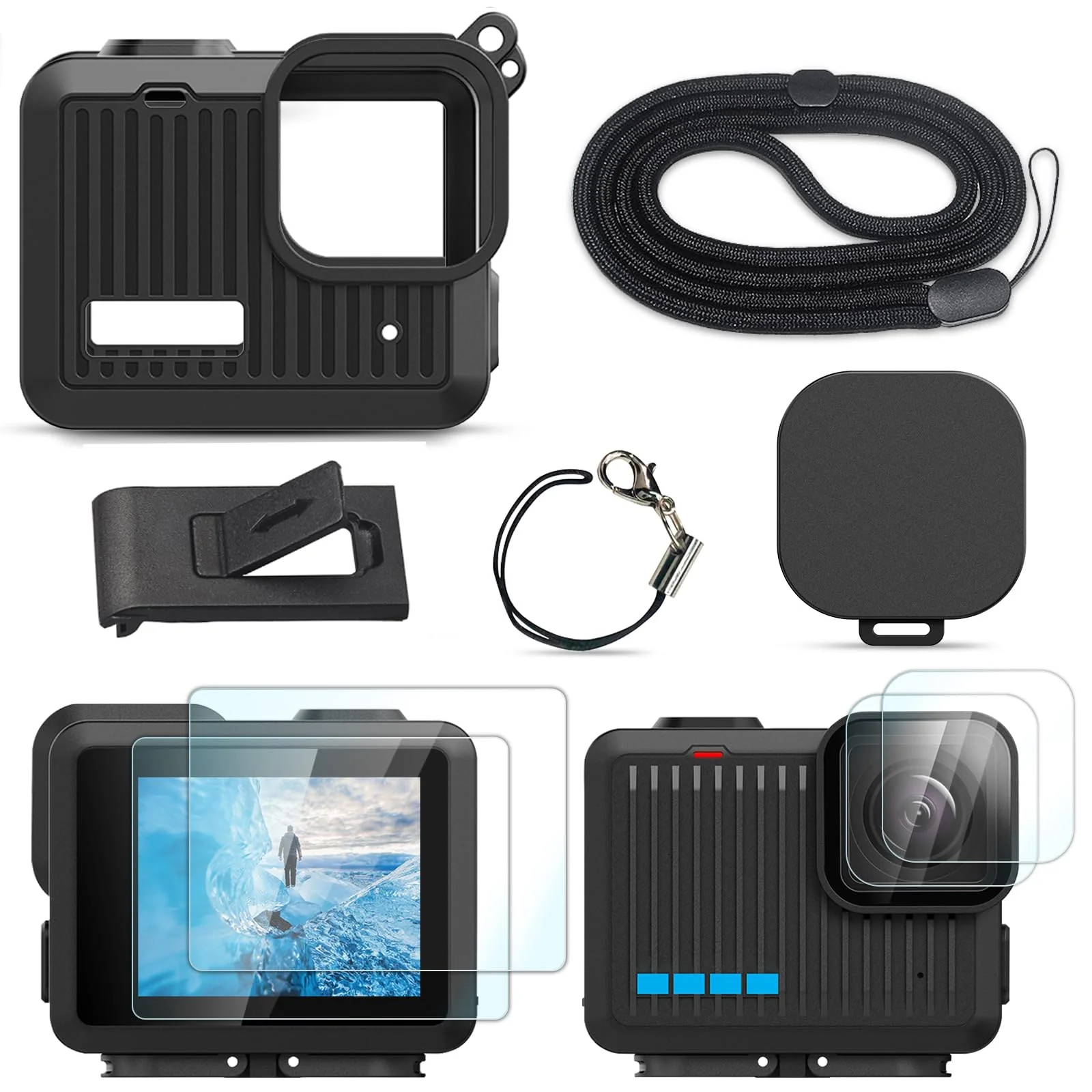 FitStill Silicone Sleeve Rubber Case for Go Pro Hero 4K,Protective Housing Case Replace Battery Side Cover&Screen Protectors&Lens Caps&Lanyard for Hero4K 2024 Action Camera Accessories Kit Hero 4K (Silicone Case)