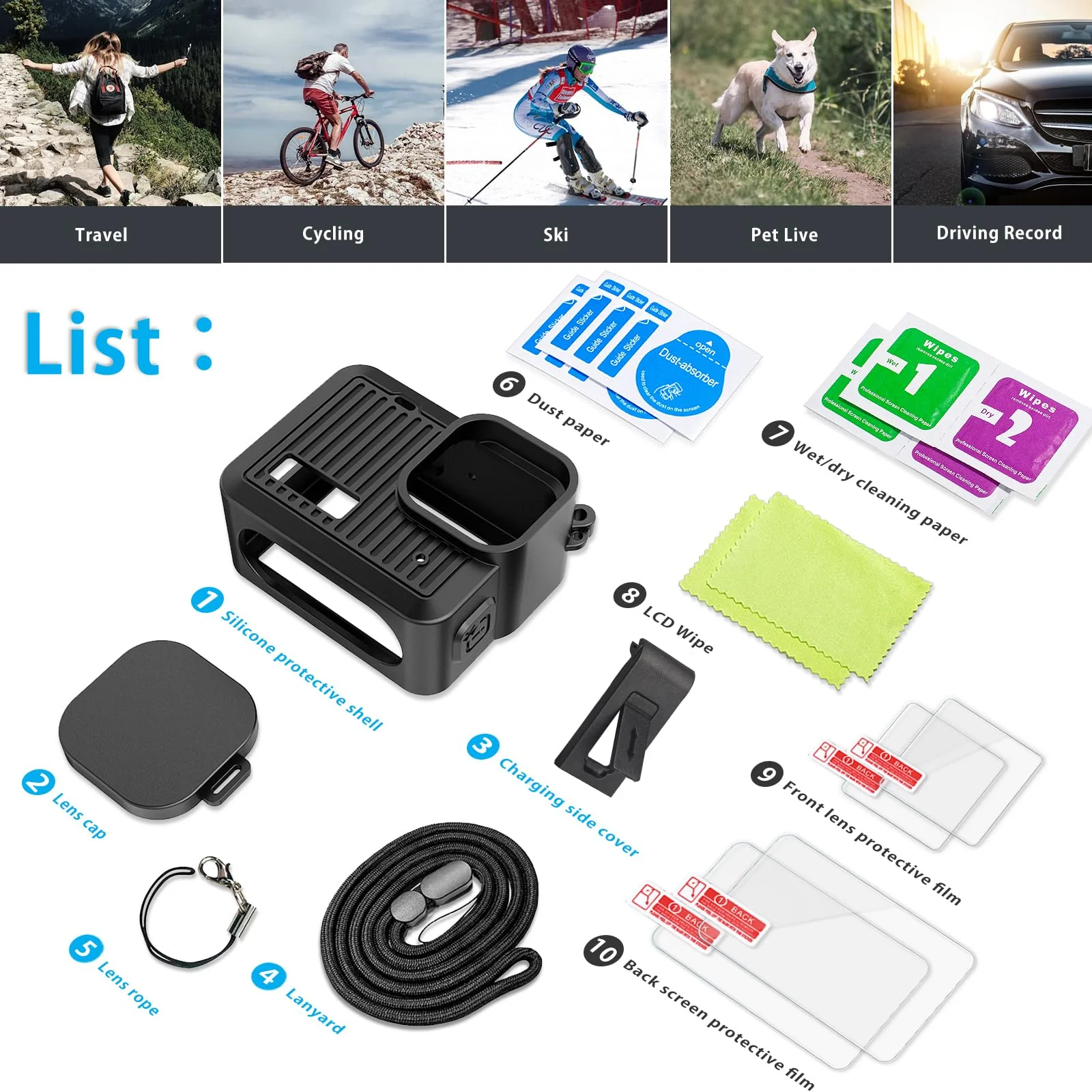 FitStill Silicone Sleeve Rubber Case for Go Pro Hero 4K,Protective Housing Case Replace Battery Side Cover&Screen Protectors&Lens Caps&Lanyard for Hero4K 2024 Action Camera Accessories Kit Hero 4K (Silicone Case) - Image 8