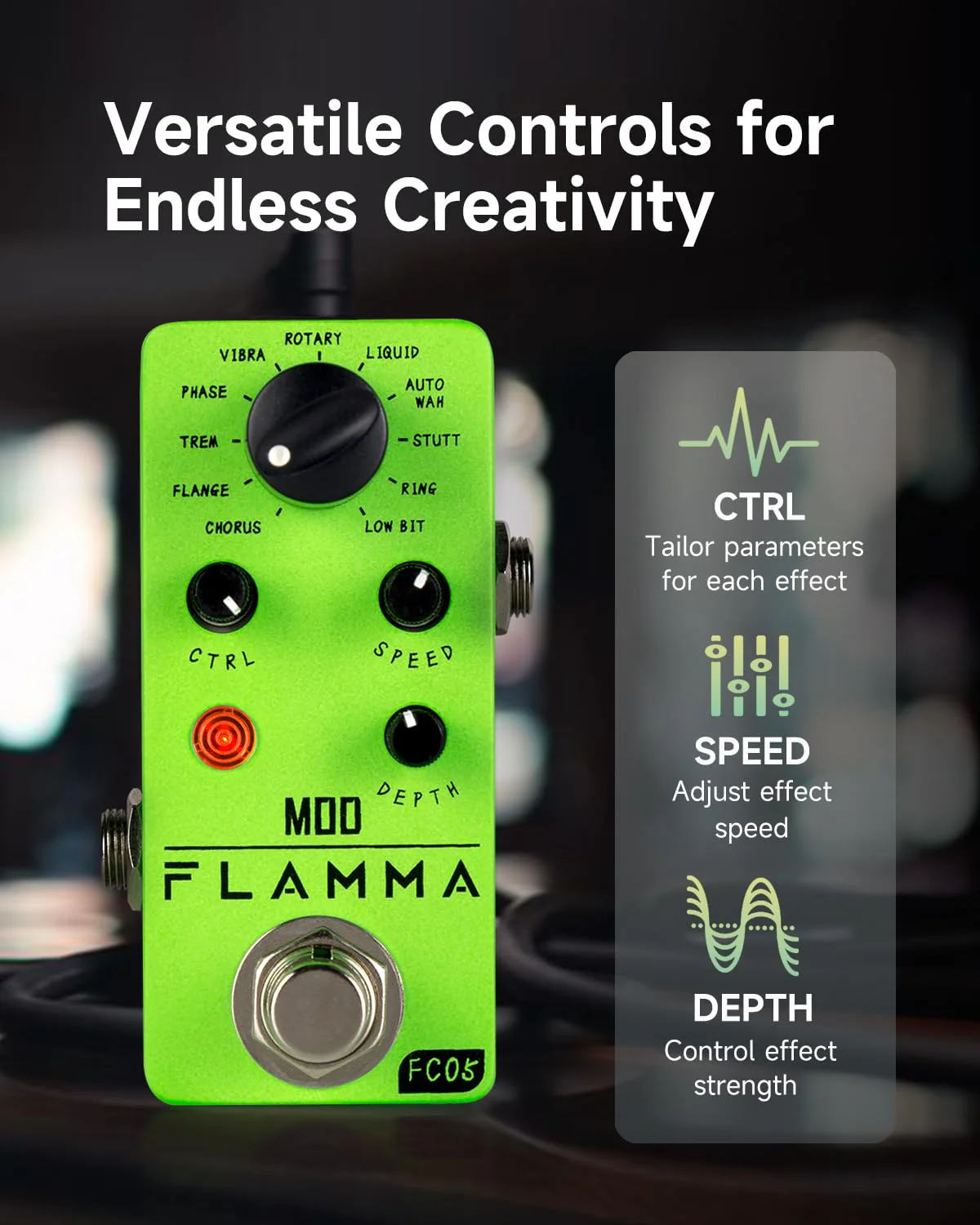 FLAMMA FC05 Mini Modulation Pedal with Chorus Flanger Tremolo Phaser Vibrato Rotary Liquid Autowah Stutter Ring LowBit FC05 Modulation - Image 3