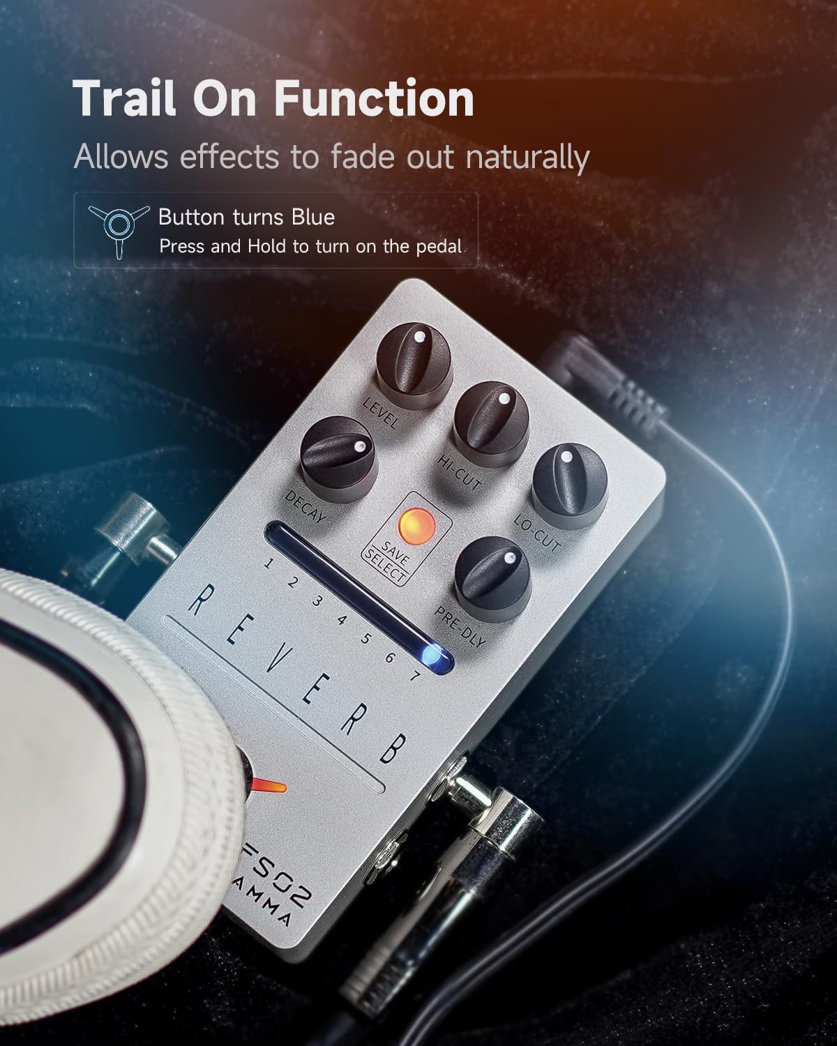 FLAMMA FS02 Reverb Pedal Stereo Guitar Effects with 7 Storable Preset Slots 7 Reverb Effects Room Hall Church Cave Plate Spring Mod True Bypass Trail On - Image 6