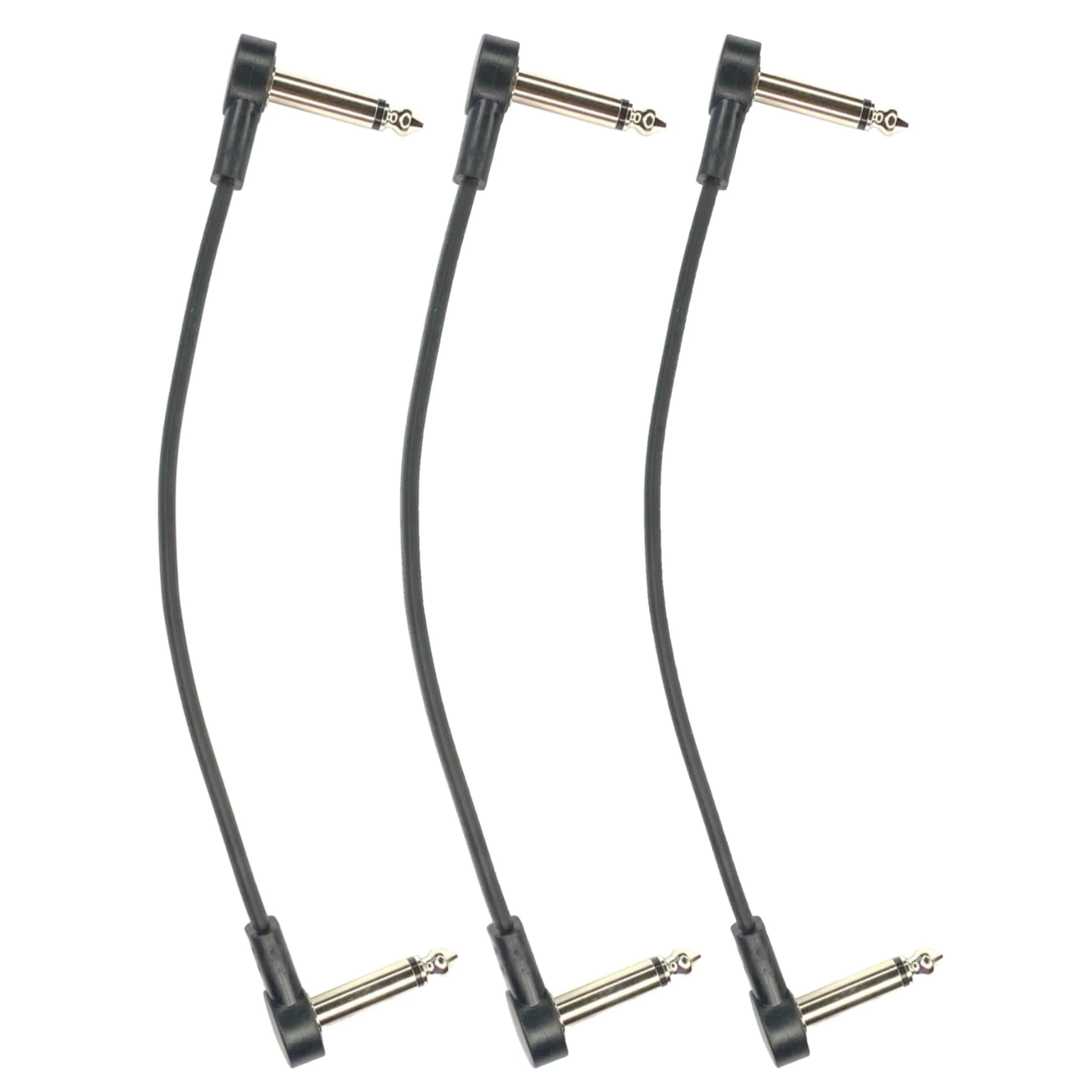 Flat Low Profile C Shape 1/4"" Right Angle Guitar Effects Pedal Patch Cables (3), Black 3 - Image 2