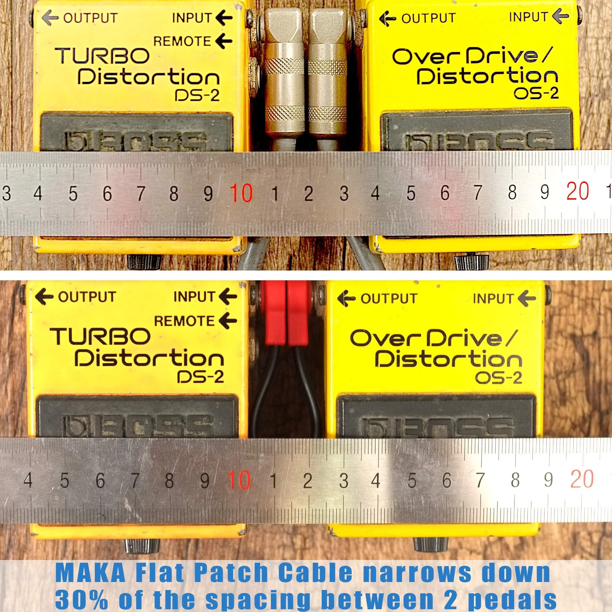 Flat Low Profile Guitar Patch Cable 20 inch for Effects Pedals, 1/4 inch Right-Angle, Red, 3-Pack New Version 20" - Image 4