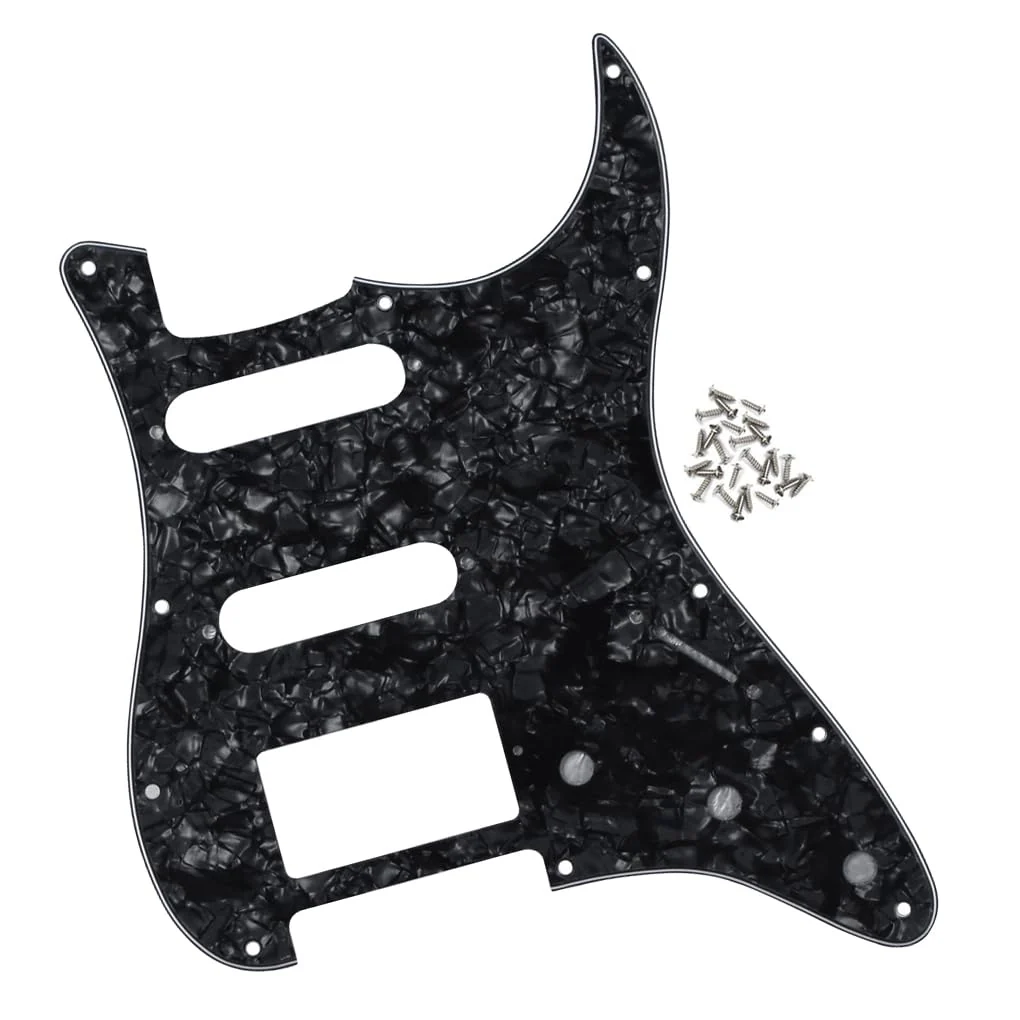 FLEOR 11 Holes HSS Pickguard ST Style Guitar Pickguard Pick Guard Scratchplate with Screws,4Ply Black Pearl 4Ply Black Pearl