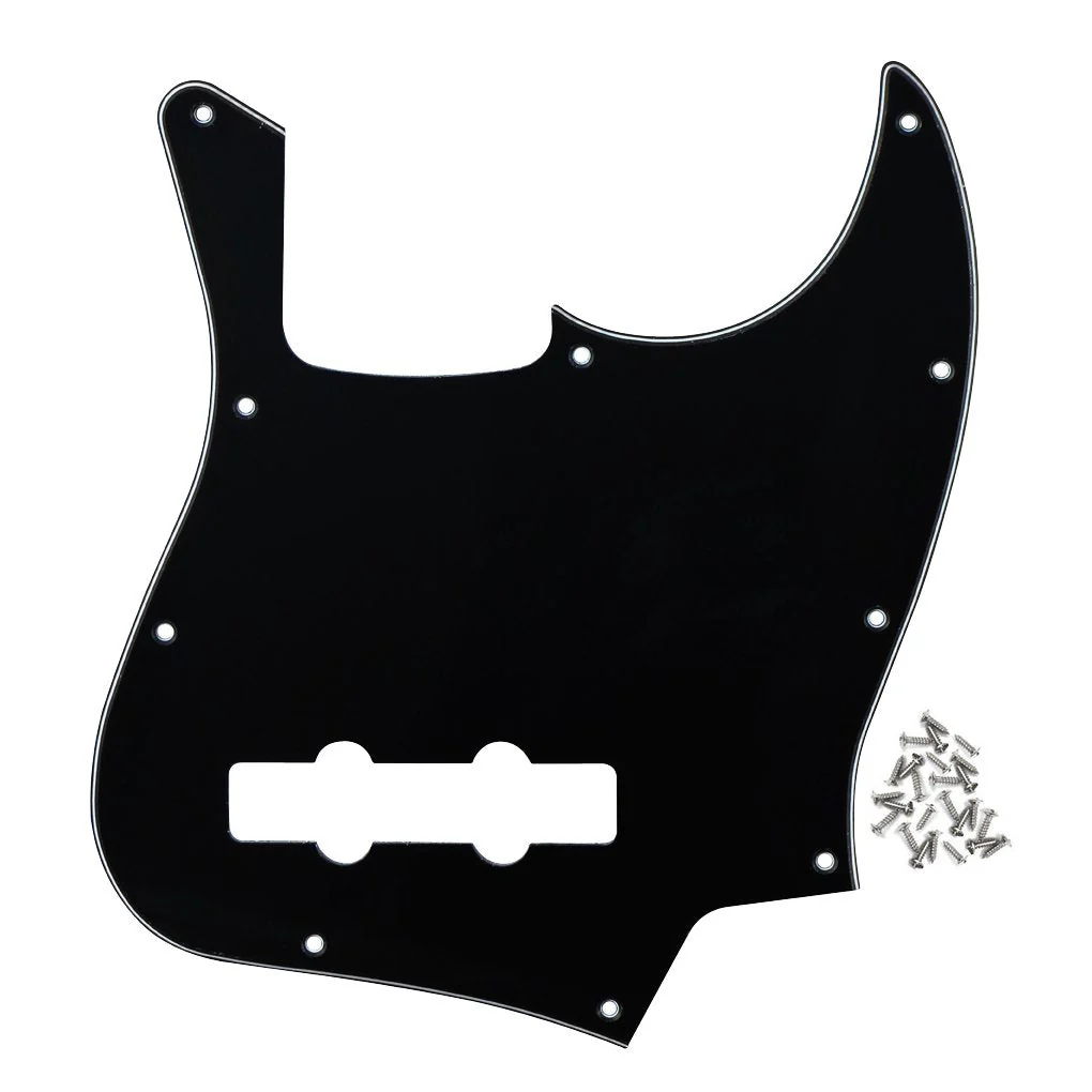 FLEOR 3Ply Black 10 Hole Jazz Bass Pickguard Scratch Plate Pick Guards for 4 Strings American/Mexican Standard Jazz Bass Part