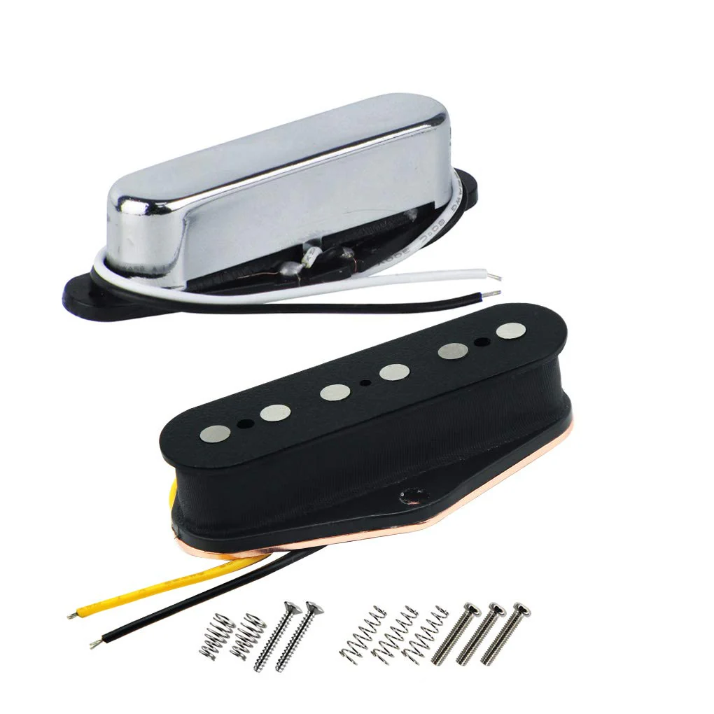 FLEOR Alnico 5 Guitar Pickups Tele Bridge Pickup w/Neck Pickup (Chrome) Fit Fender Telecaster Pickups Part Neck+Bridge Pickup Chrome