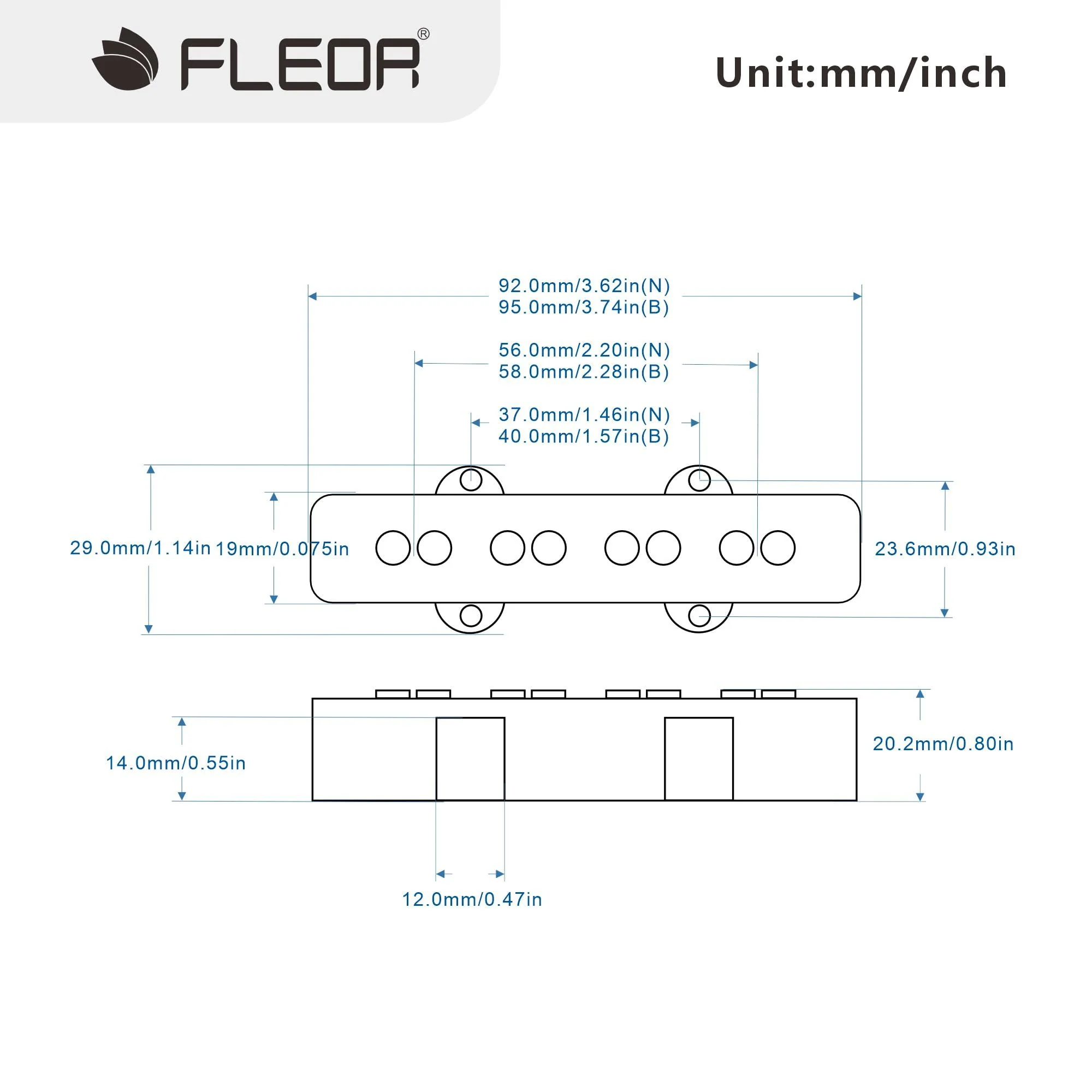FLEOR Alnico 5 J Bass Pickups Neck & Bridge Pickup Set for 4 Strings J Bass Guitar Pickup Part Neck+Bridge Pickup - Image 2