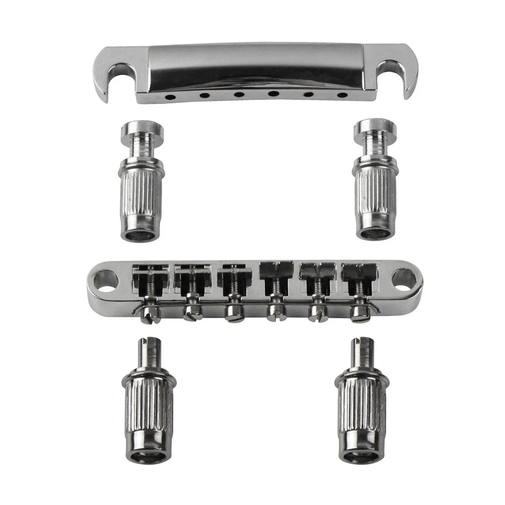 FLEOR Electric Guitar Tune-O-matic Bridge & Tailpiece with Studs Set Fit Gibson Epiphone Les Paul Guitar Part, Chrome Chrome Bridge & Tailpiece Set