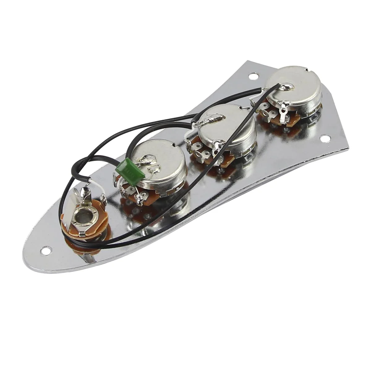 FLEOR Pre-wired Control Plate Fully Loaded Control Plate Wiring Harness Kit Chrome with Plastic Black Knobs for Fender Jazz Bass Part Chrome with Plastic Knob - Image 2