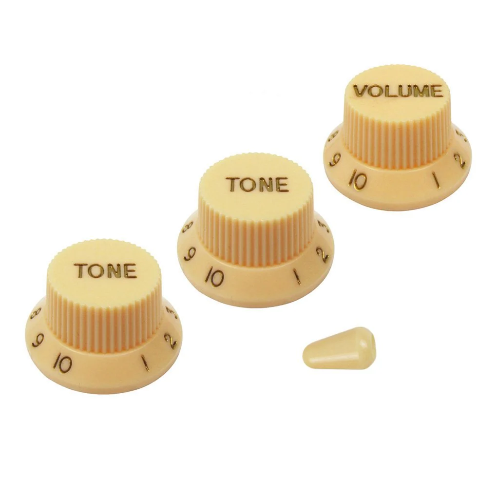 FLEOR Strat Knobs Guitar Volume Tone Control Knobs 2T1V with 5 Way Switch Tip, Yellow