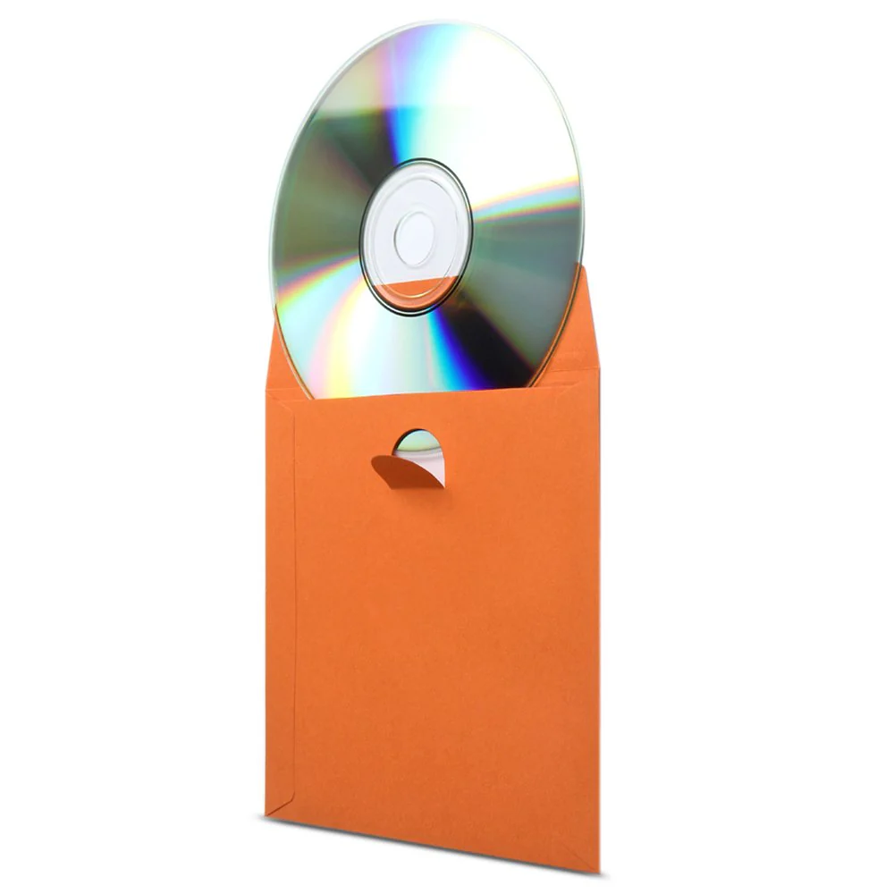 Flexzion DVD CD Sleeves 100 Pack - Premium Paper CD Sleeves for Music Movie Video Game Disc - Thick Disc Sleeve CD Envelopes Storage with Window Cutout and Flap, Orange - Image 3