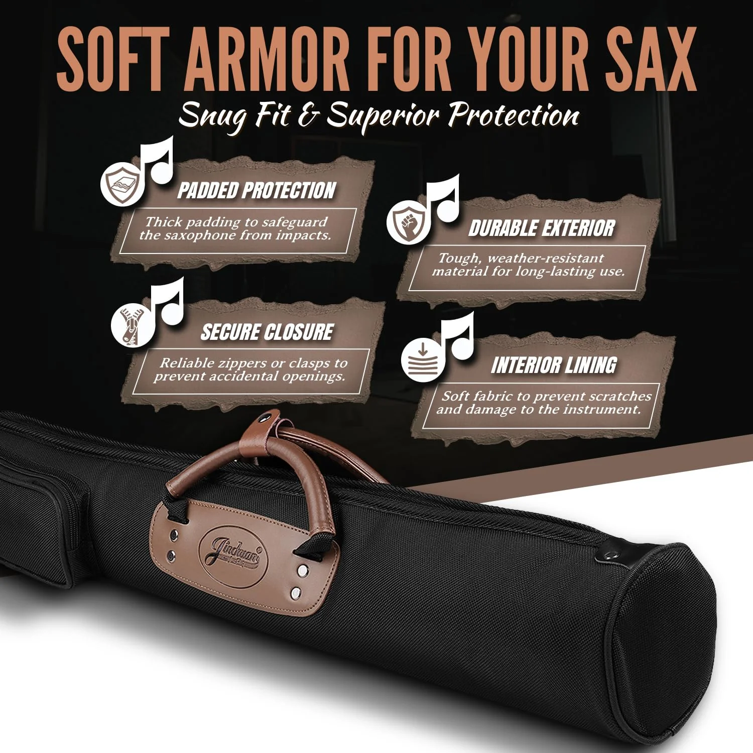 Flexzion Soprano Saxophone Case, Sax Gig Bag Backpack w/Strap, Pouch, Leather Handle, Music Instrument Storage, Lightweight, Water-Resistant & Shockproof for Wind Controller, Crampon Clarinet, Black, - Image 7