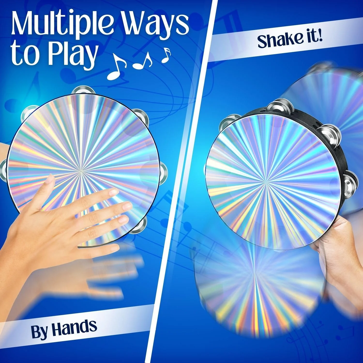 Flexzion Wood Church Tambourine Instrument - 6, 8, and 10 Inch Reflective Hand Drums for Adults, Single Row Metal Tambourine for Church, Parties, & Musical Events, 3-Pack 6, 8, 10 Inch (3-Pack) - Image 6
