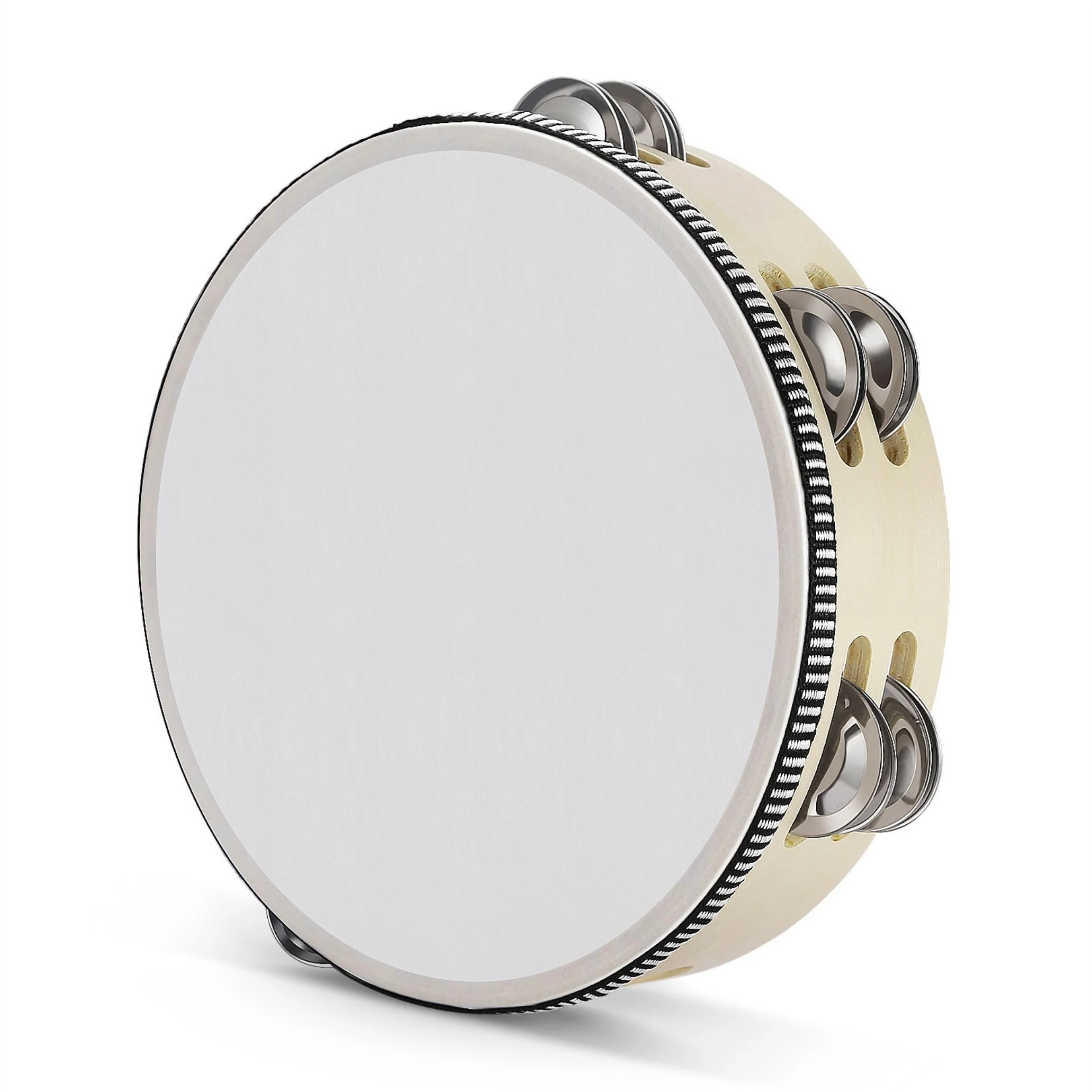 Flexzion Wood Handheld Tambourine for Adults 8-Inch Double Row 8-Pair Jingles (Wood) - Percussion Round Tamborines Musical Instrument with Metal Zills 8 Inch Double Row - Wood
