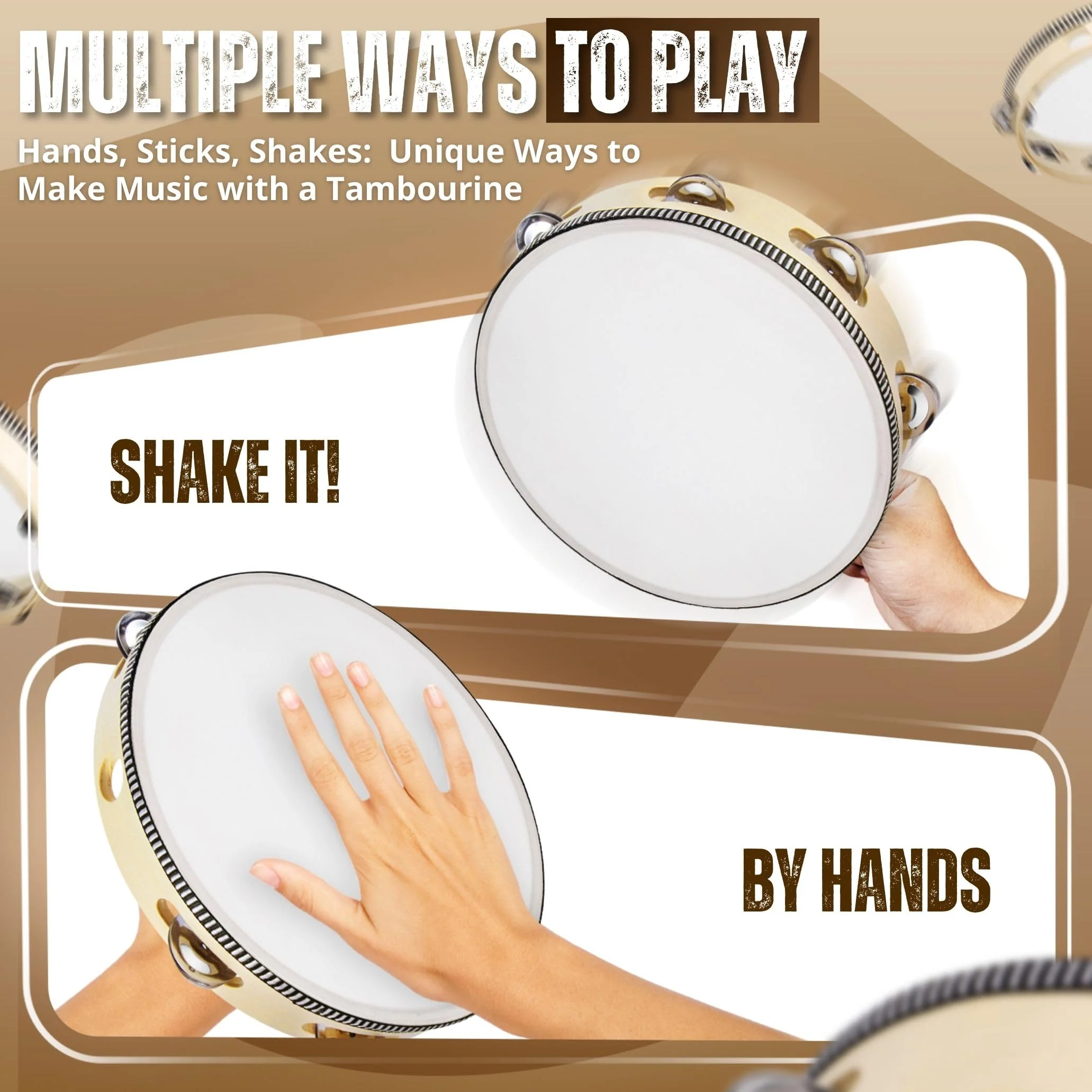 Flexzion Wood Handheld Tambourine for Adults 8-Inch Double Row 8-Pair Jingles (Wood) - Percussion Round Tamborines Musical Instrument with Metal Zills 8 Inch Double Row - Wood - Image 6