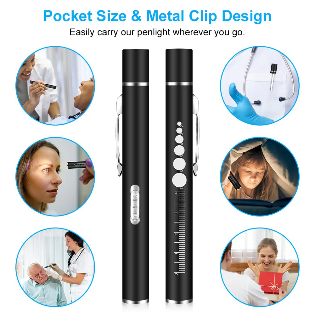 flintronic Pupil Light Medicine, Diagnostic Light Nurse Emergency Service Accessories, with Pupil Meter & Ruler, Rechargeable USB LED Pen Lamp for Nurses, Students, Doctors 1 Piece Black - Image 9