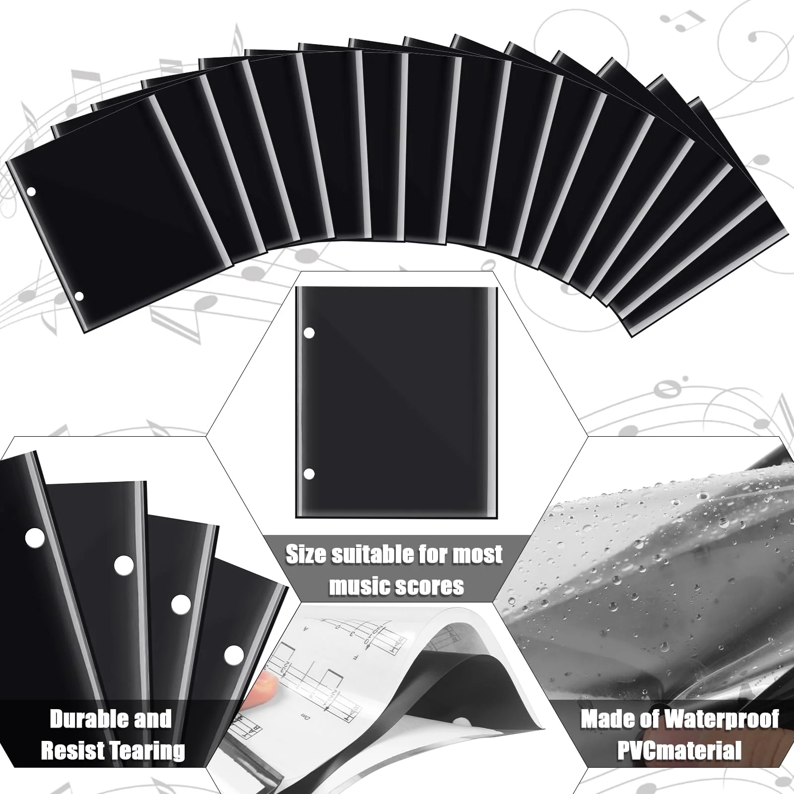 Flip Folder Pages,15 pcs 7.5 x 6.3'' Double Side Marching Band Musical Flip Folio Page W/ 2 Holes PVC Waterproof Resist Tearing Window Pages for Holding Sheet Music - Image 4