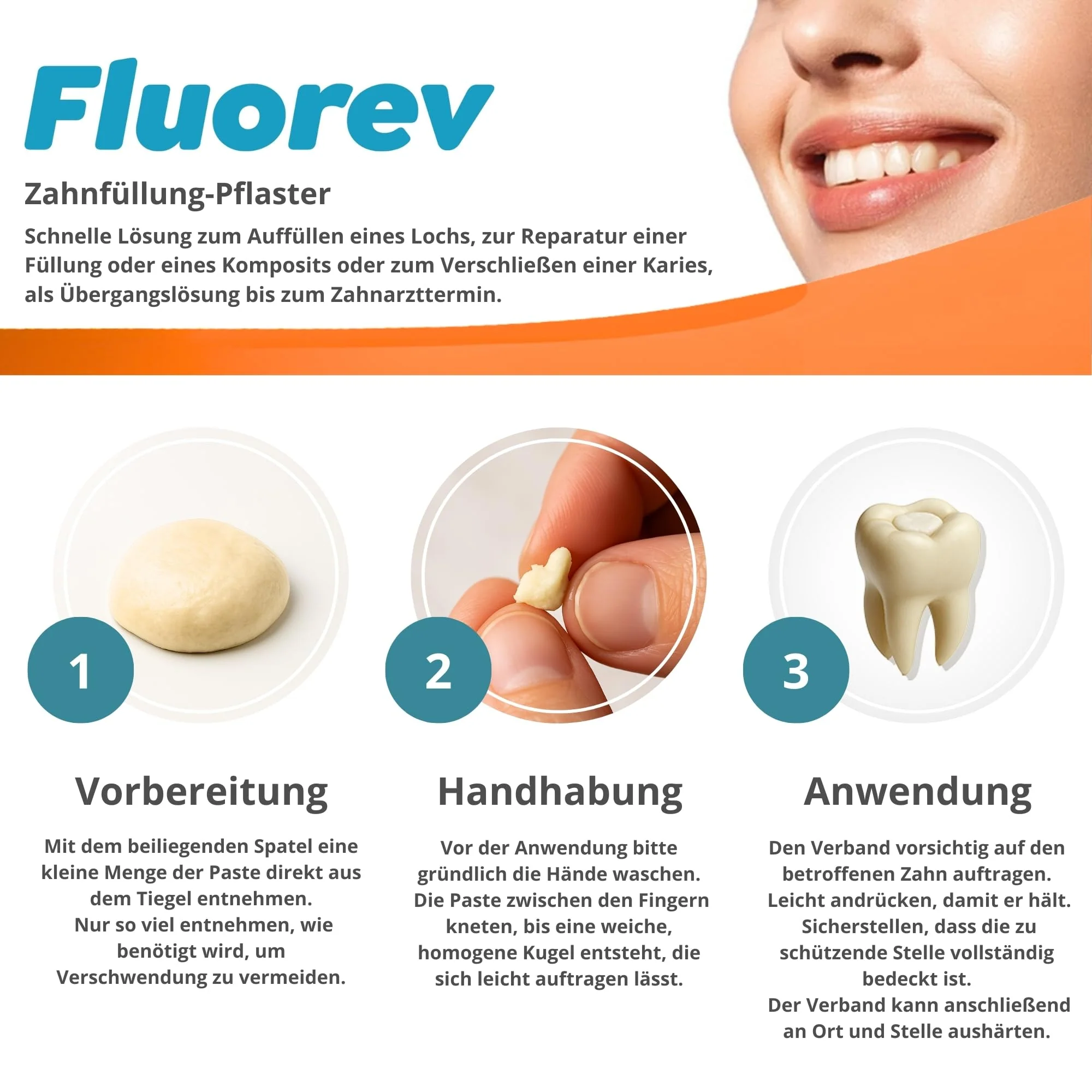 FLUOREV Temporary Dental Filling Material - Temporary Tooth Repair (Caries, Fillings) and Instant Pain Relief - Ready to Use - Easy to Use - Zinc Oxide - 15g - Image 4