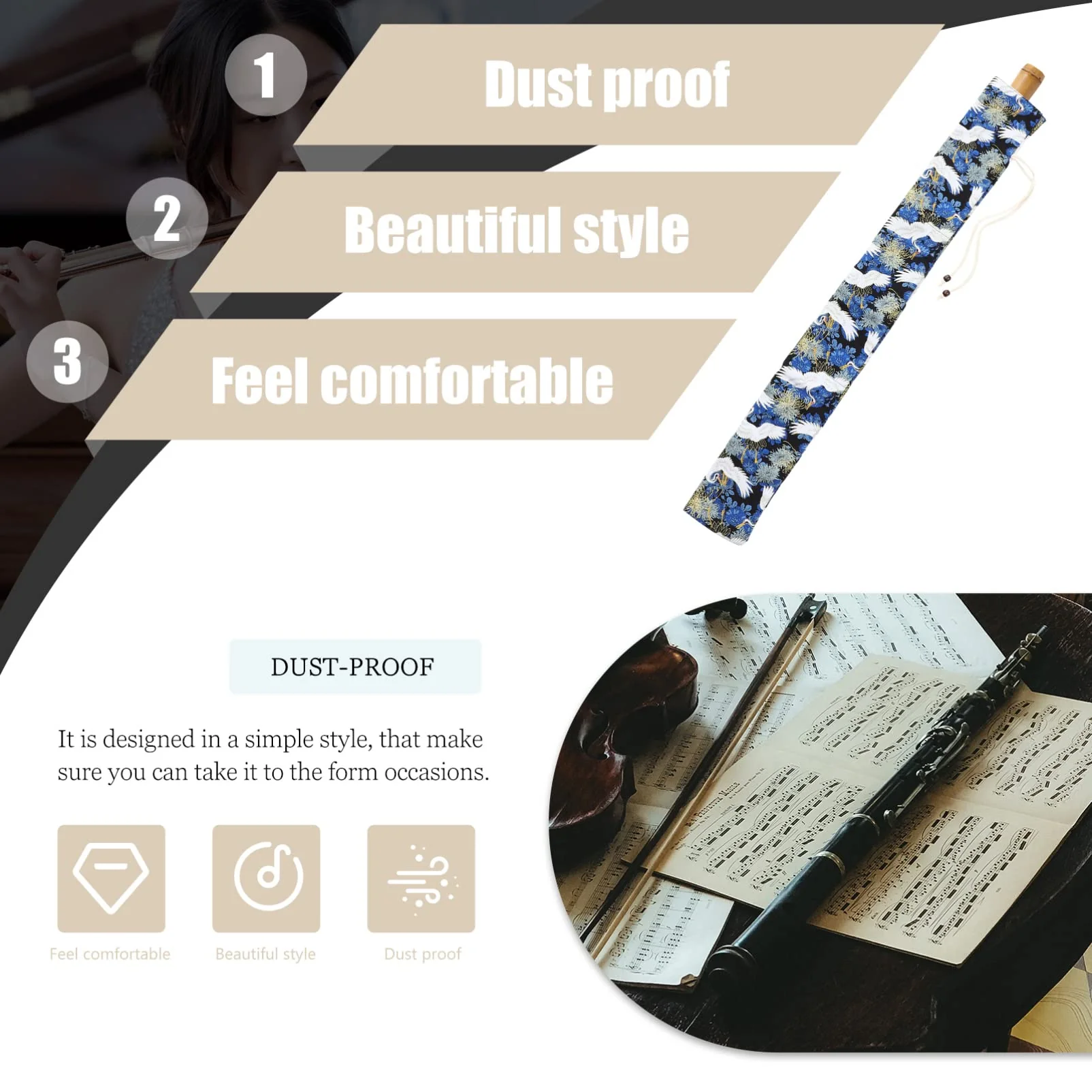 Flute Accessory Flute Case Cloth Flute Bag Flute Storage Pouch Folk Style Flute Bag Flute Woven Bag Musical Instruments Storage Container (Blue) Bag Flute - Image 3