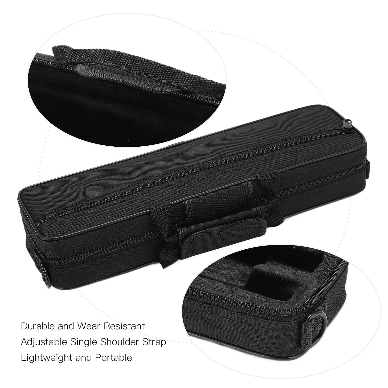 Flute Case, Black Oxford Cloth 16 Holes Flute Cover, Double Zipper Design Universal Cloth Box Waterproof Flute Storage Bag, 39.5 X 12 X 7cm - Image 4