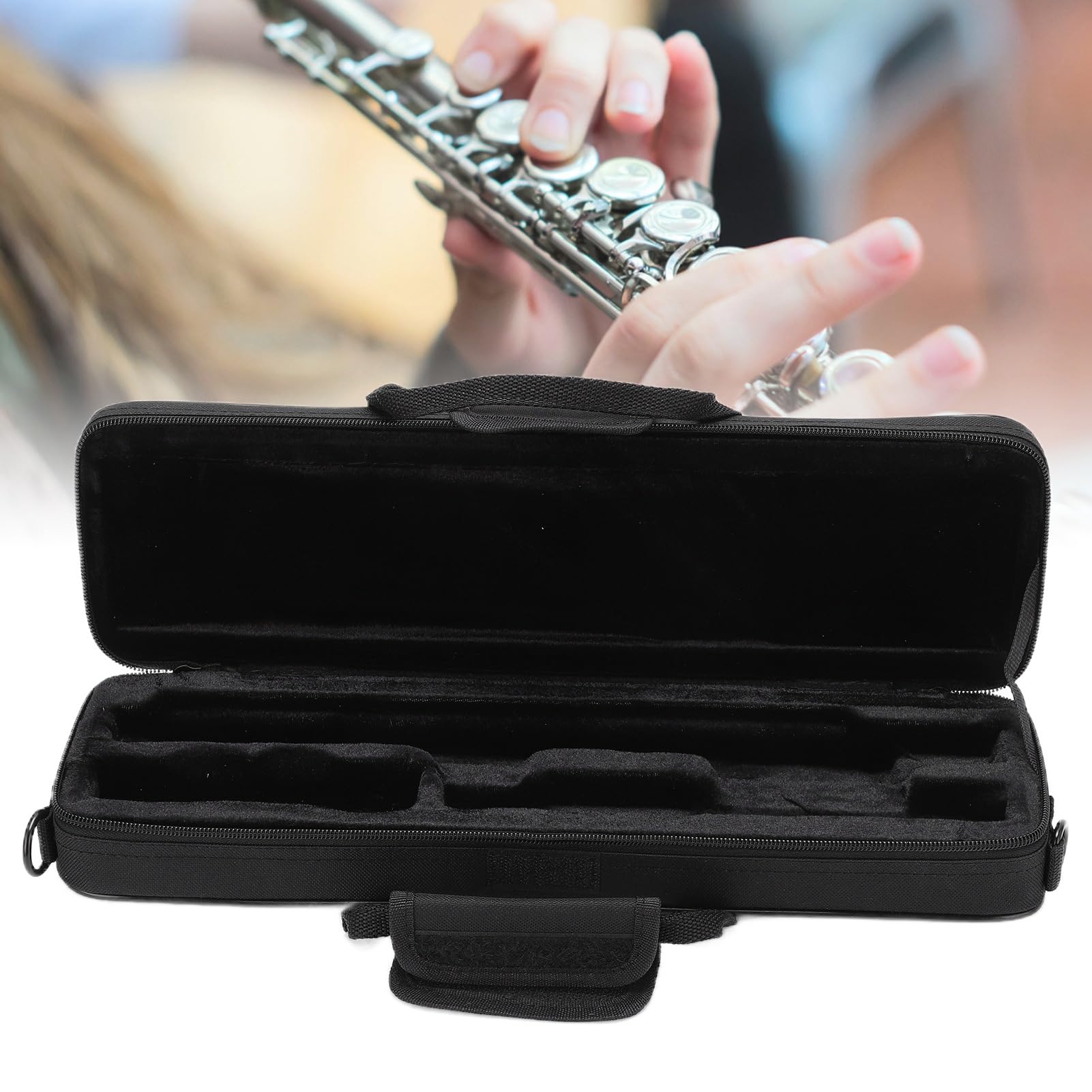 Flute Case Carrying Bag, Black Oxford Cloth Waterproof Flute Carrying Bag Wear Resistant Lightweight Portable Flute Storage Bag with Adjustable Shoulder Strap for 16 Holes Flute, 15.5 x 4.7 x 2.7in - Image 2