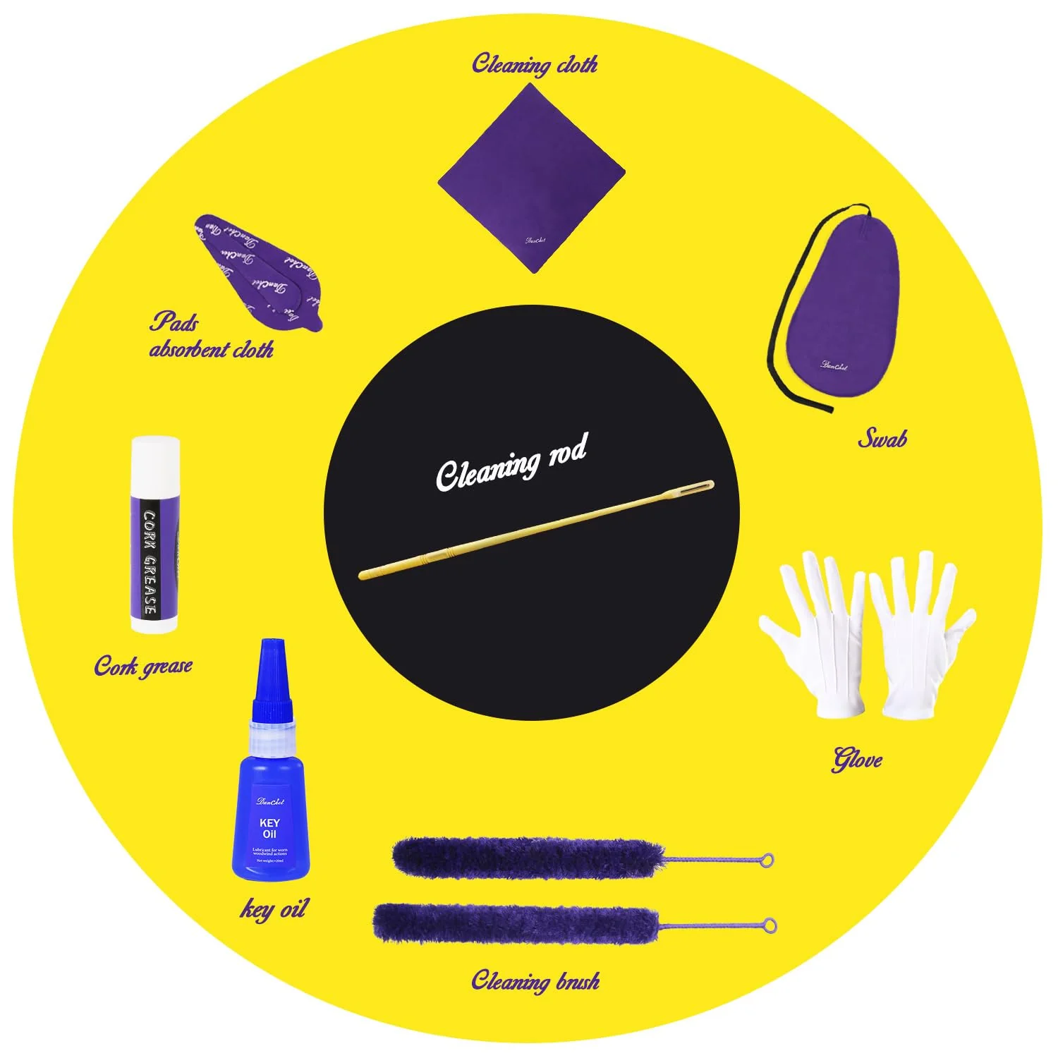 Flute Cleaning Care Cleaning Kit: Key Oil + Cork Grease + Swab + Cleaning Cloth + Cleaning Brush + Cleaning Rod - Maintenance Kit - Image 2