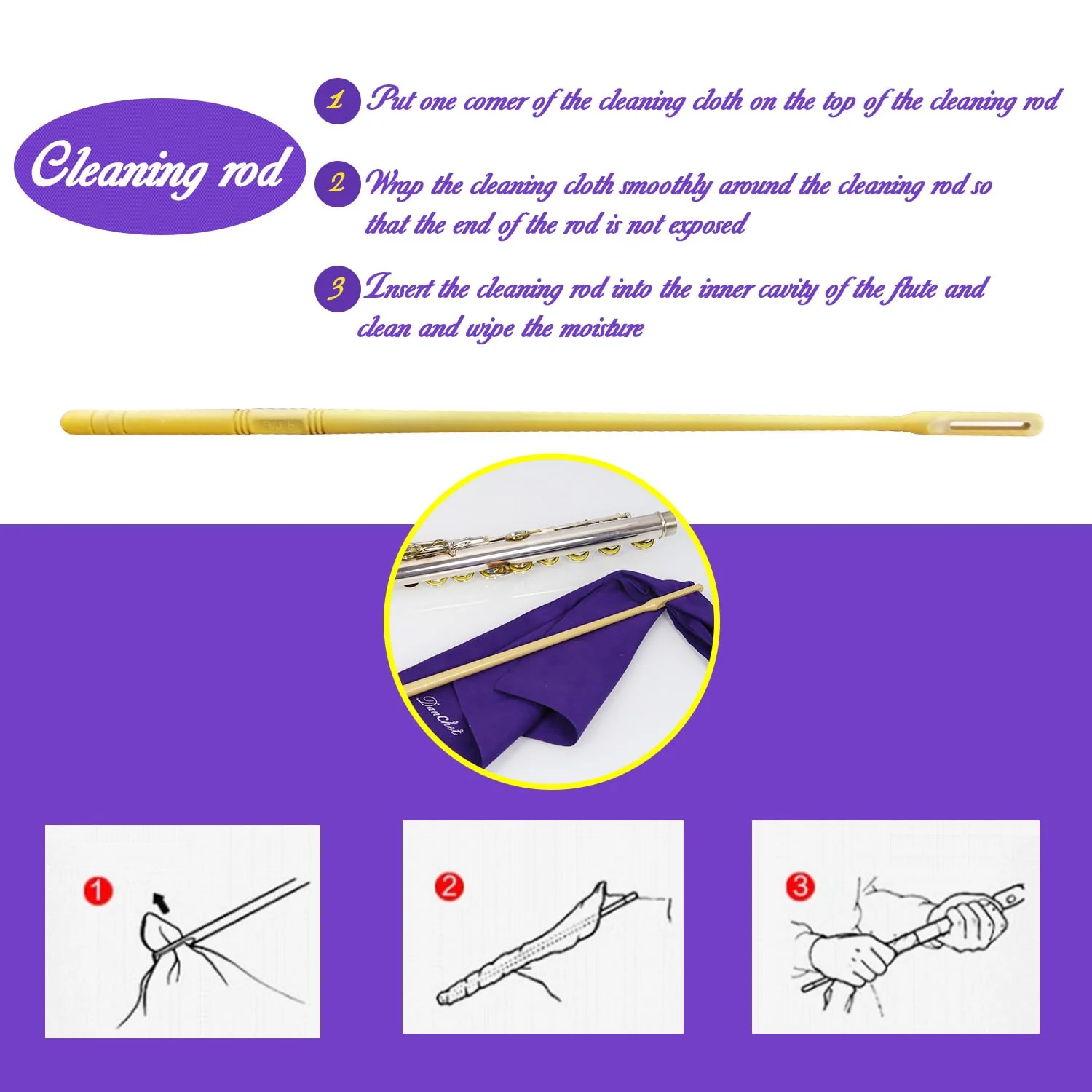 Flute Cleaning Care Cleaning Kit: Key Oil + Cork Grease + Swab + Cleaning Cloth + Cleaning Brush + Cleaning Rod - Maintenance Kit - Image 7