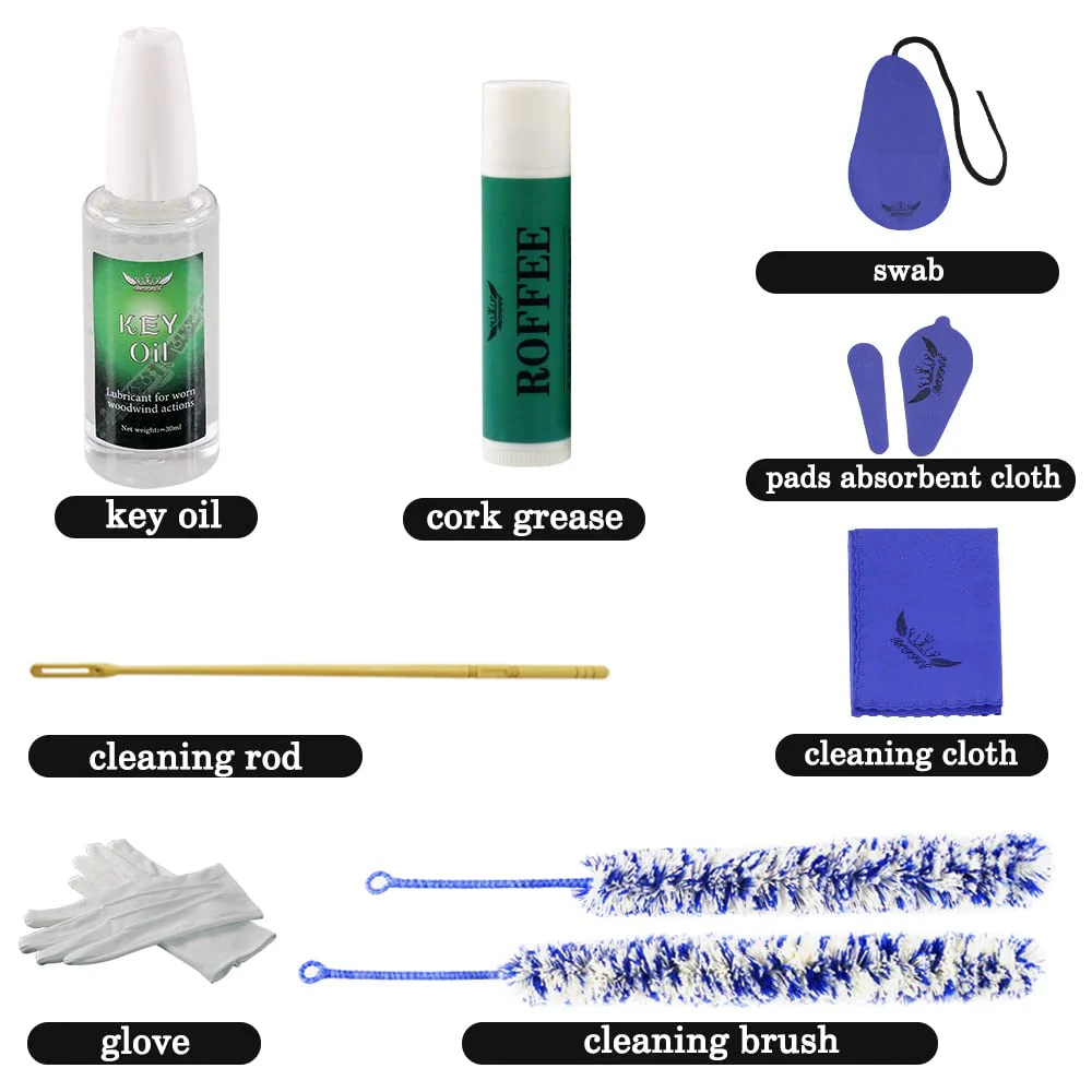 Flute Cleaning cleaner Care Maintenance Kit,Key Oil,Cork Grease,Swab,Cleaning Cloth,2PCS Cleaning Brush,Cleaning Rod - Image 2