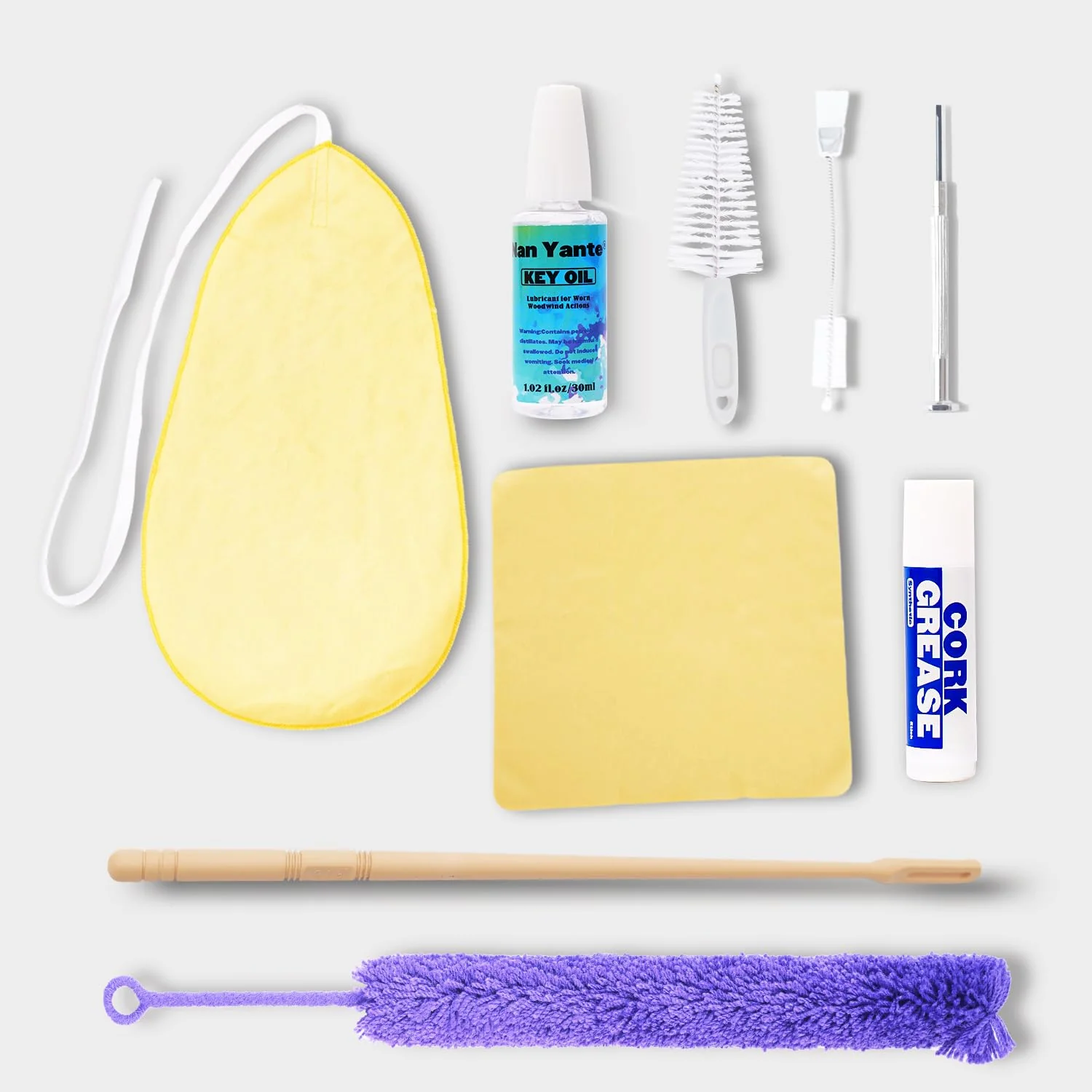 Flute Cleaning Kit, 9-in-1 Woodwind Maintenance Care Set with Microfiber Swab, Key Oil, Cork Grease, Rod & Screwdriver, Professional Accessories Compatible with Standard Flutes and Piccolos