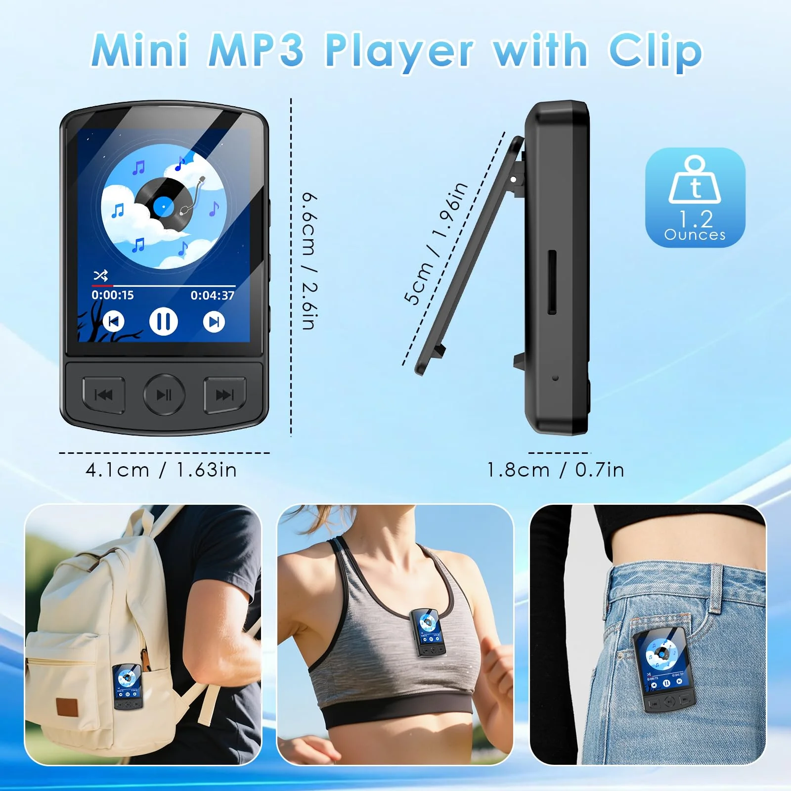 Fohil MP3 Player with Bluetooth 5.2, 64GB Portable MP3 Player with Clip, Mini MP3 Music Player with Earphones FM Radio E-Book Reading HiFi-Speaker, Best Gift for Music Lovers - Image 2