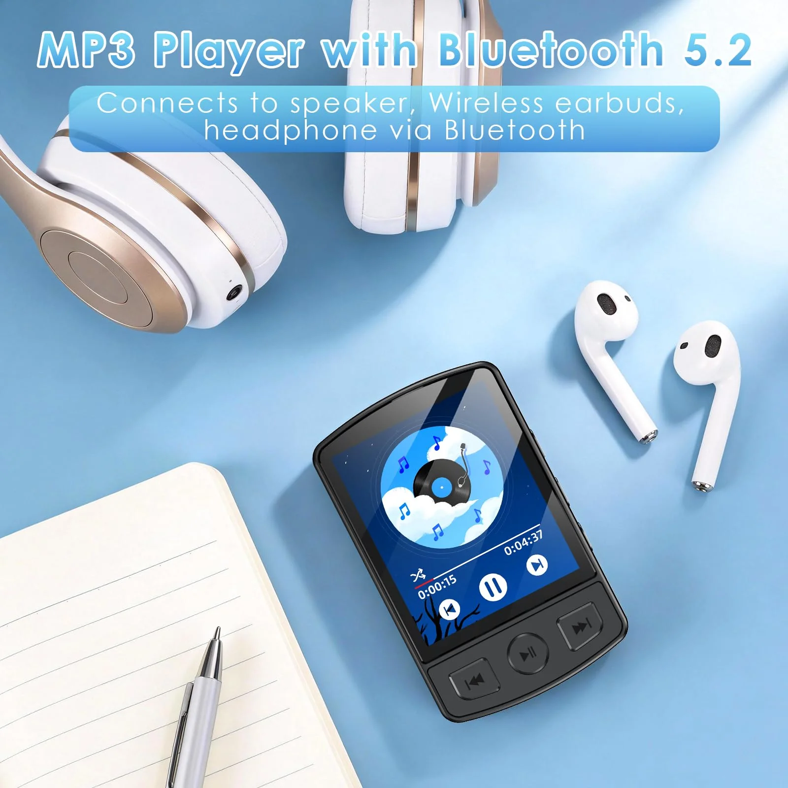 Fohil MP3 Player with Bluetooth 5.2, 64GB Portable MP3 Player with Clip, Mini MP3 Music Player with Earphones FM Radio E-Book Reading HiFi-Speaker, Best Gift for Music Lovers - Image 3