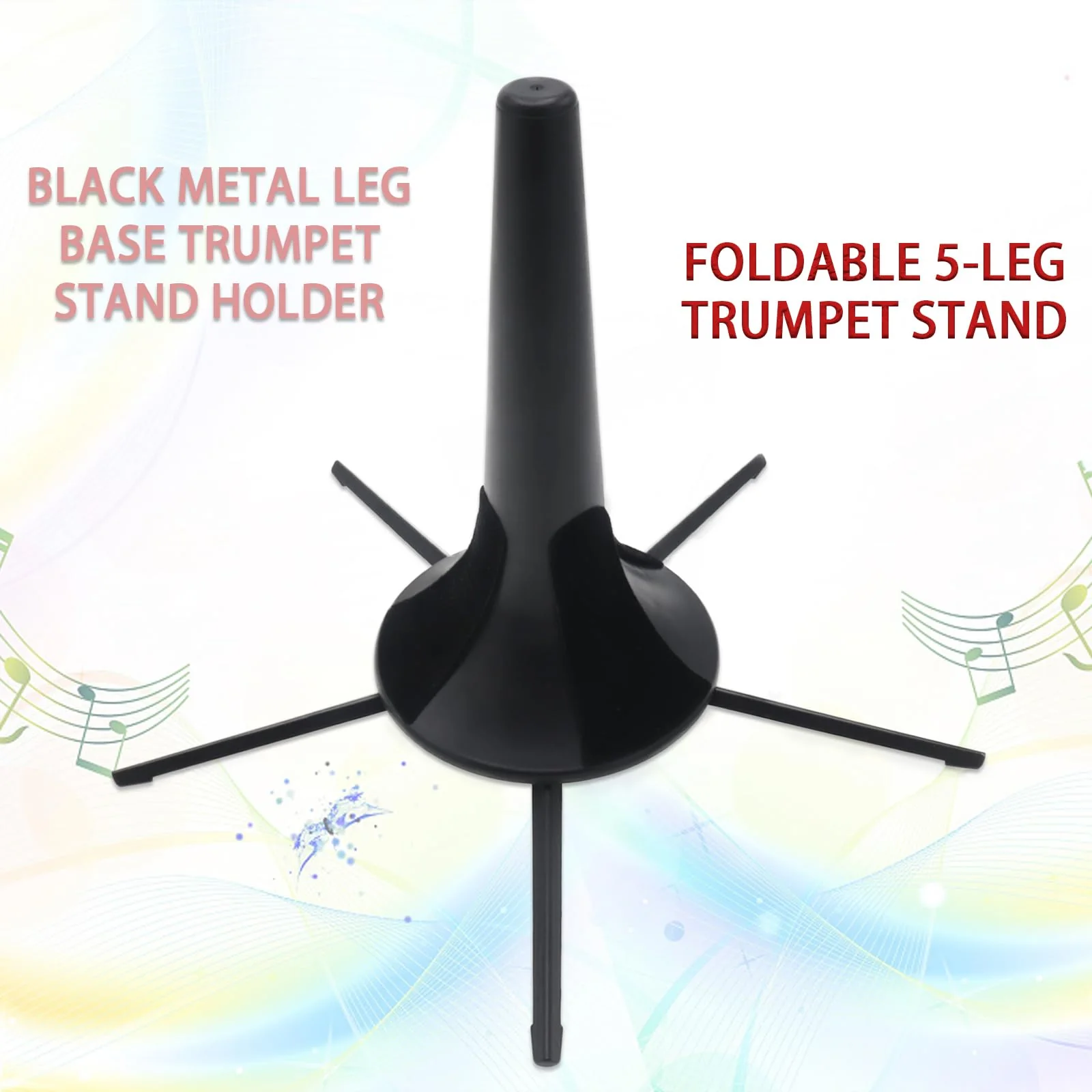 Foldable 5-Leg Trumpet Stand, Black Metal Leg Base Trumpet Stand Holder with Protective Felts, Portable Trumpet Holder, Trumpet Instrument Stand Accessories - Image 2