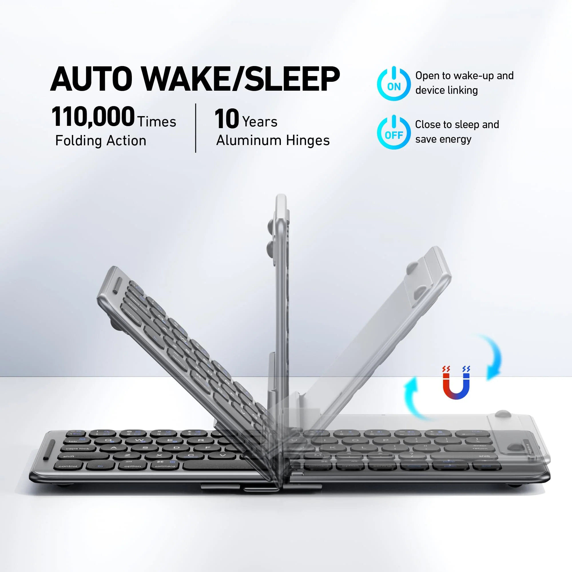 Foldable Bluetooth Keyboard with Stand Holder, Folding Keyboard Bluetooth Phone Keyboard, Rechargeable Ultra Slim Bluetooth Travel Keyboard for iOS, Android, Fit Phone Pad Tablet Laptop, B088 - Image 4