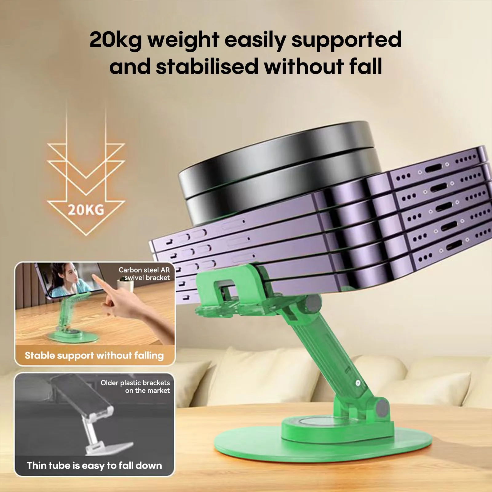 Foldable Desktop Phone Holder, Phone Holder on Desk Compatible with iPhone15, 14, 13 Pro Max Mini, Suitable for 3.5-12.9 inch Phones and Tablet Computer. (Green) Green - Image 7